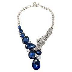 Outstretched Panther Sapphire Crystal Necklace 2000s