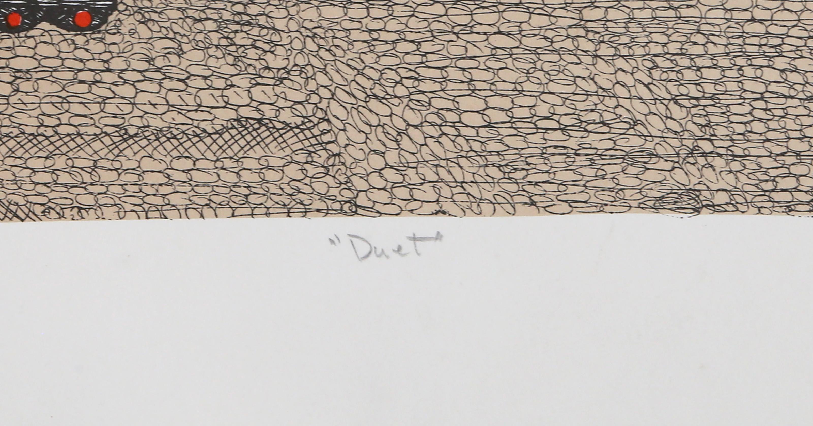 Duet, Folk Art Lithograph by Ovadia Alkara For Sale 5