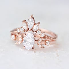 Oval 0.50 Carat Diamond Celestial Two Moons Unique Engagement Ring
