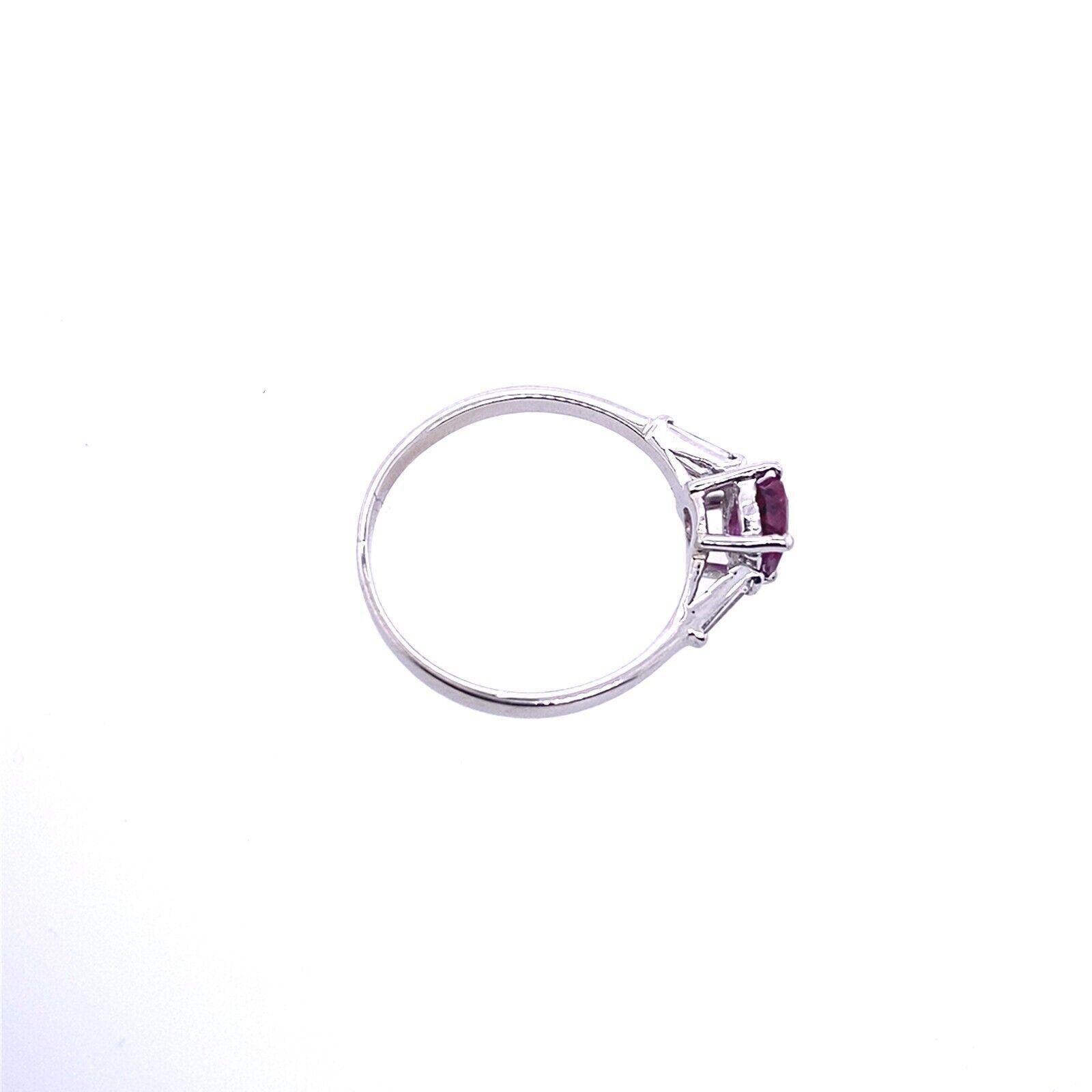 Round Cut Oval 0.65ct Natural Ruby Set in Platinum Solitaire Diamond Ring For Sale