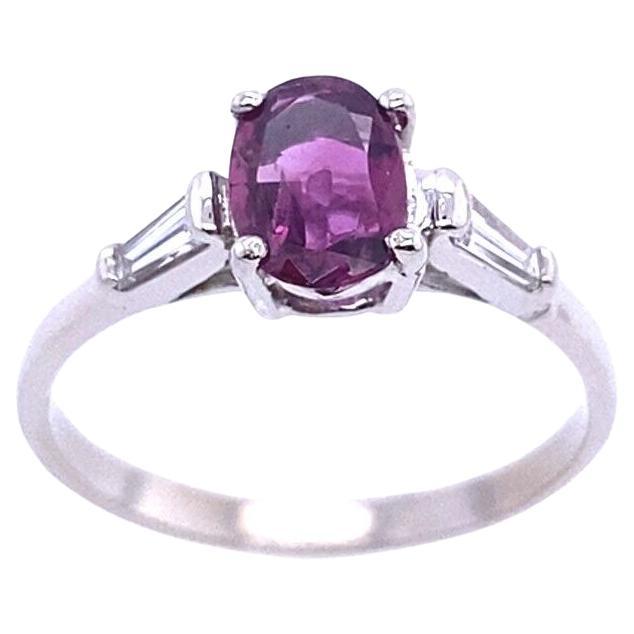 Oval 0.65ct Natural Ruby Set in Platinum Solitaire Diamond Ring For Sale
