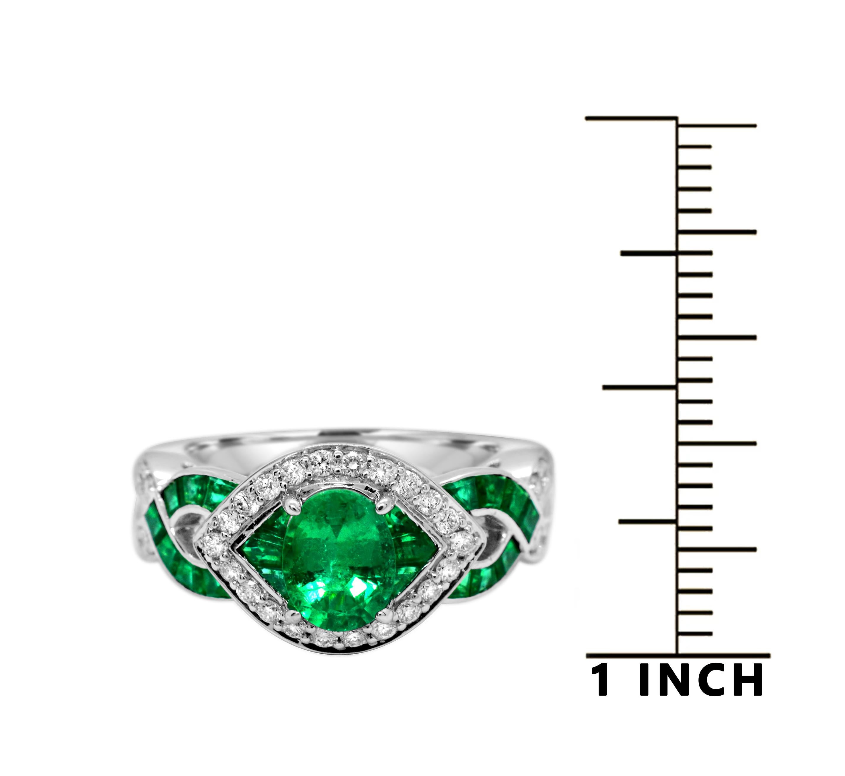 1.45 Total Carats Emerald & 0.30 Carat Diamond 14 Karat White Gold Cocktail Ring In New Condition In New York, NY