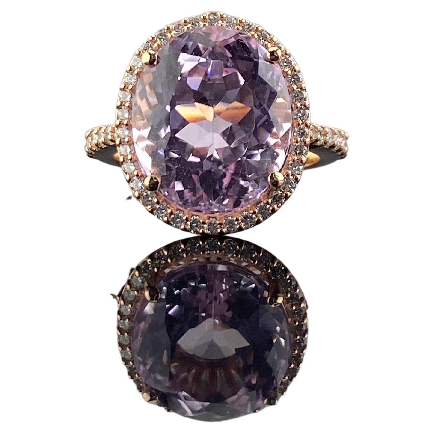 Oval 10.48ctw Kunzite And Diamond Large Statement Halo Cluster Ring in Rose Gold For Sale