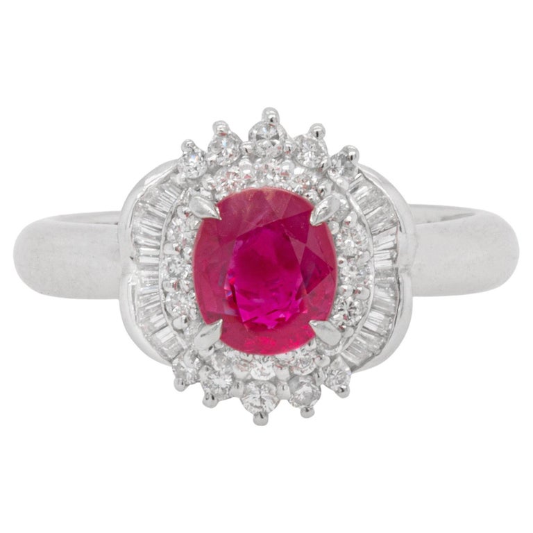 Ruby 1.23 Carat Ring Set in Diamond Setting 0.36 Carats Platinum For Sale