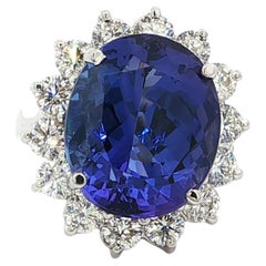 Oval 13.5ct Tanzanite & Diamond Halo Ring in 18K White Gold