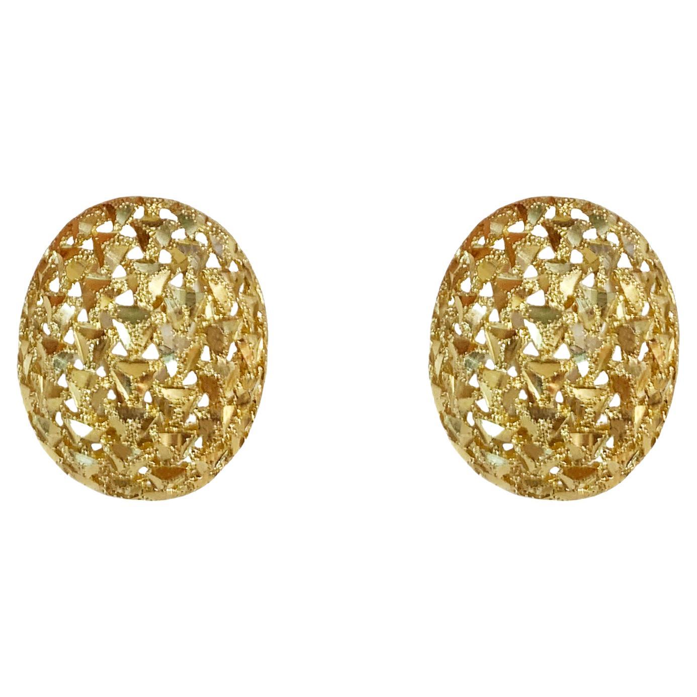 Oval 14K Yellow Gold Earrings For Sale