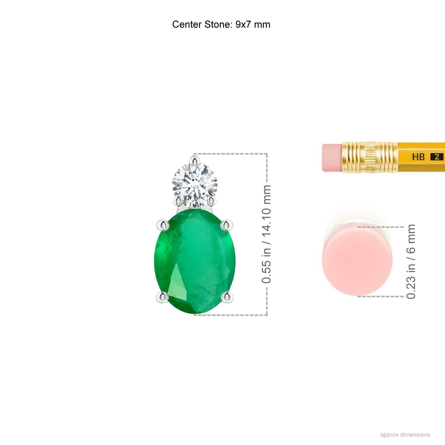 Moderno Ciondolo solitario ovale con smeraldo da 1,5 carati e diamante in argento Sterling 925 in vendita