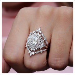 Oval 1,50 Karat Moissanit Doppel Halo Einzigartiges Verlobungsring-Set, Monaco