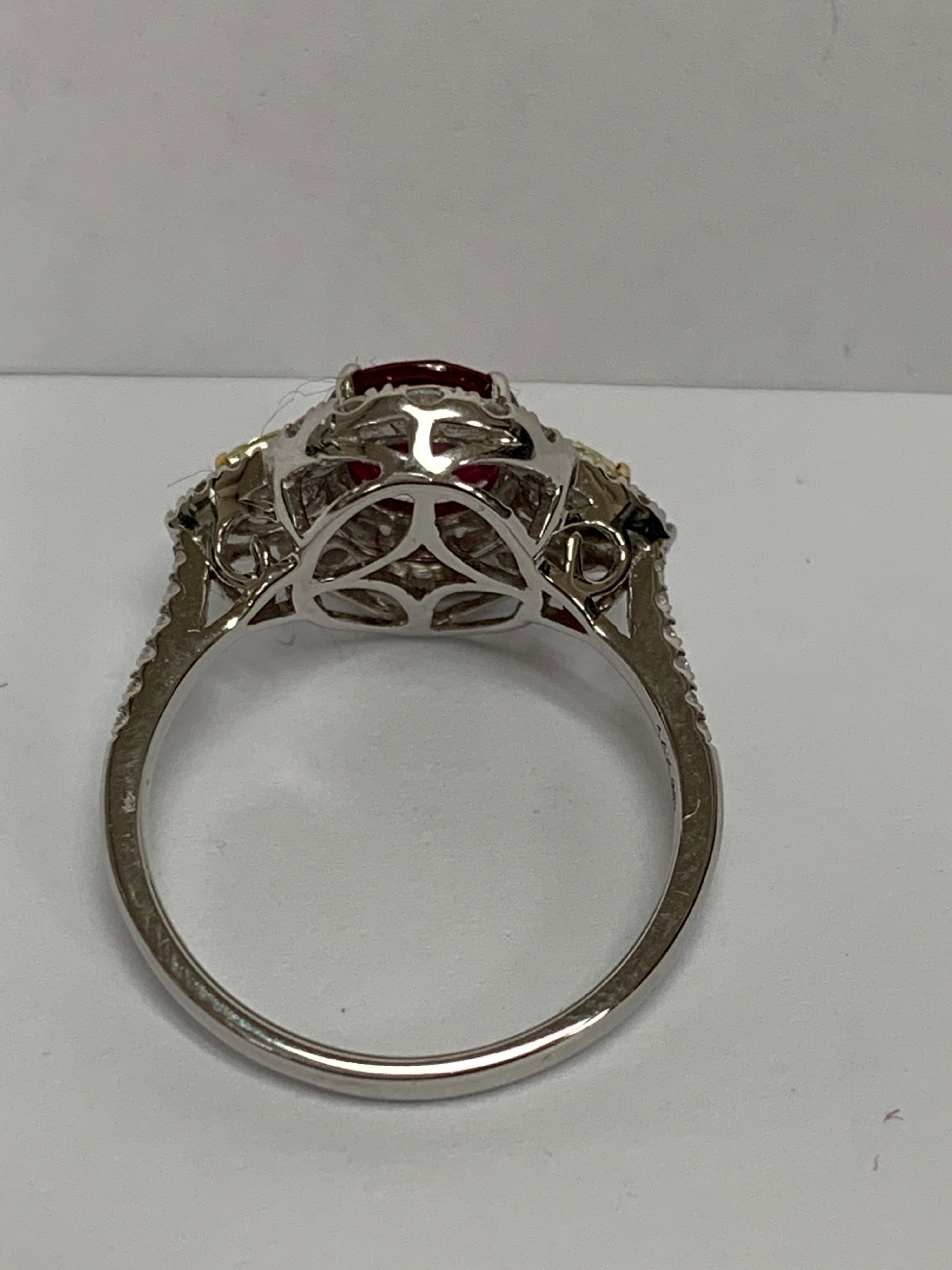 Art Deco Oval 1.66 Carat Ruby and Diamond Ring