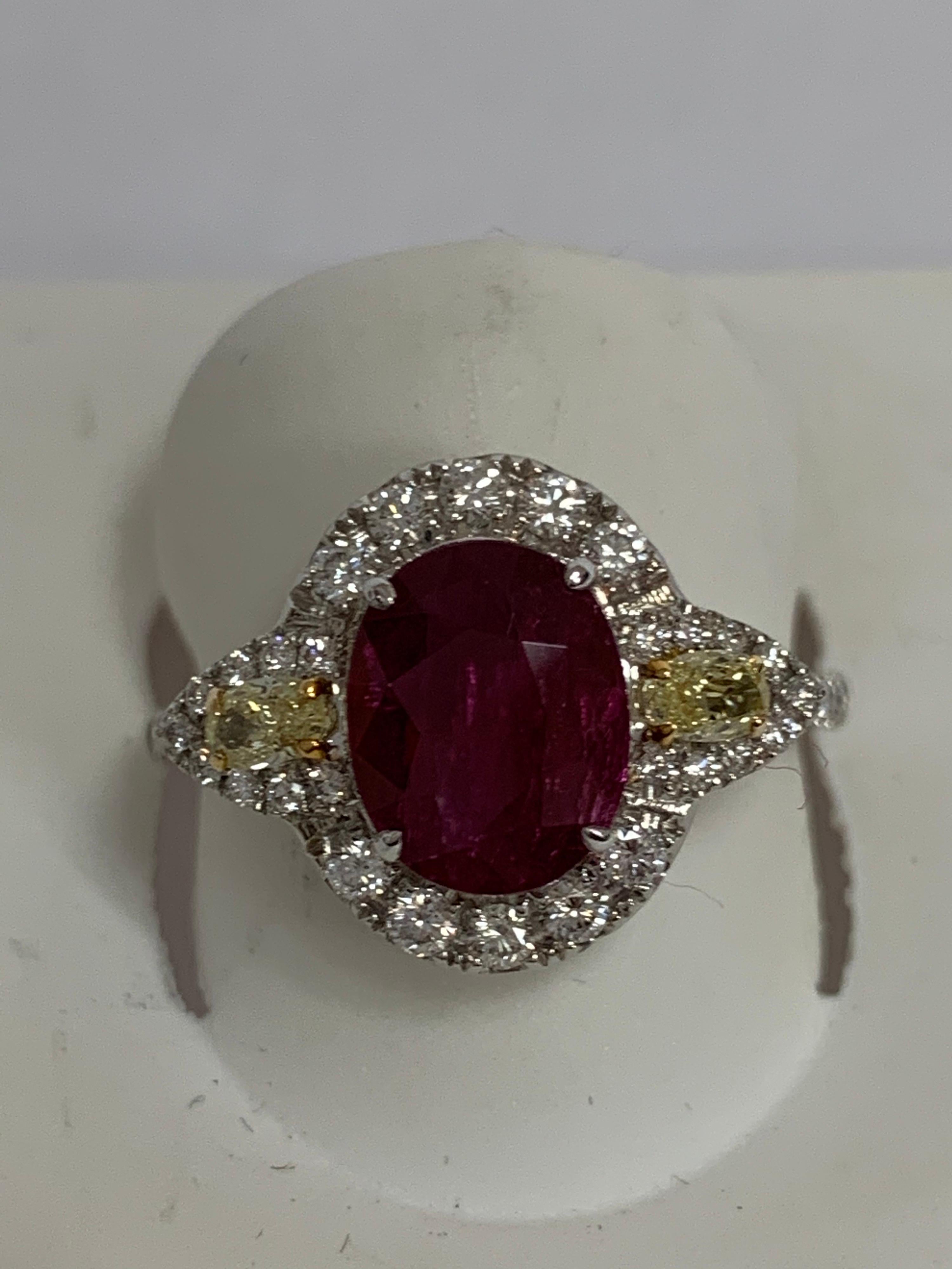Oval Cut Oval 1.66 Carat Ruby and Diamond Ring