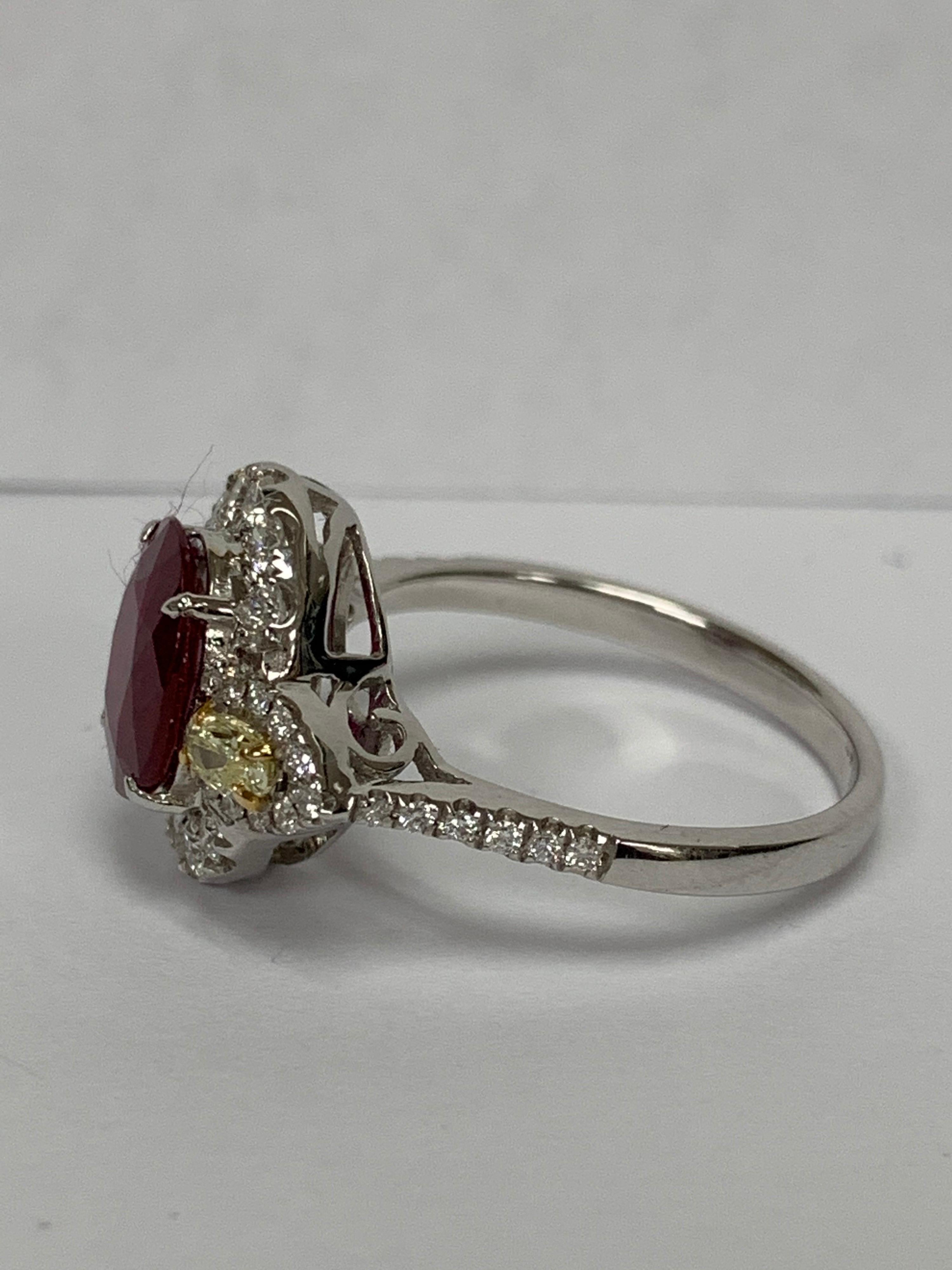 Oval 1.66 Carat Ruby and Diamond Ring In New Condition In Trumbull, CT