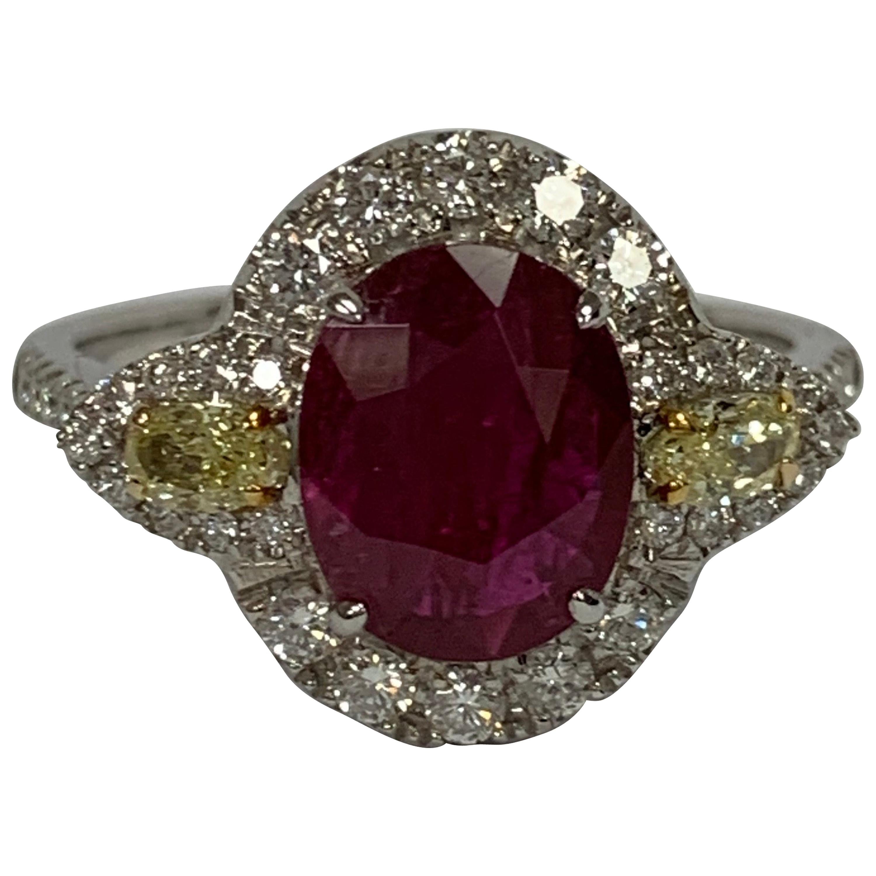 Oval 1.66 Carat Ruby and Diamond Ring