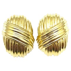 Oval 18 Karat Yellow Gold Textured Dome Button Clip Earrings