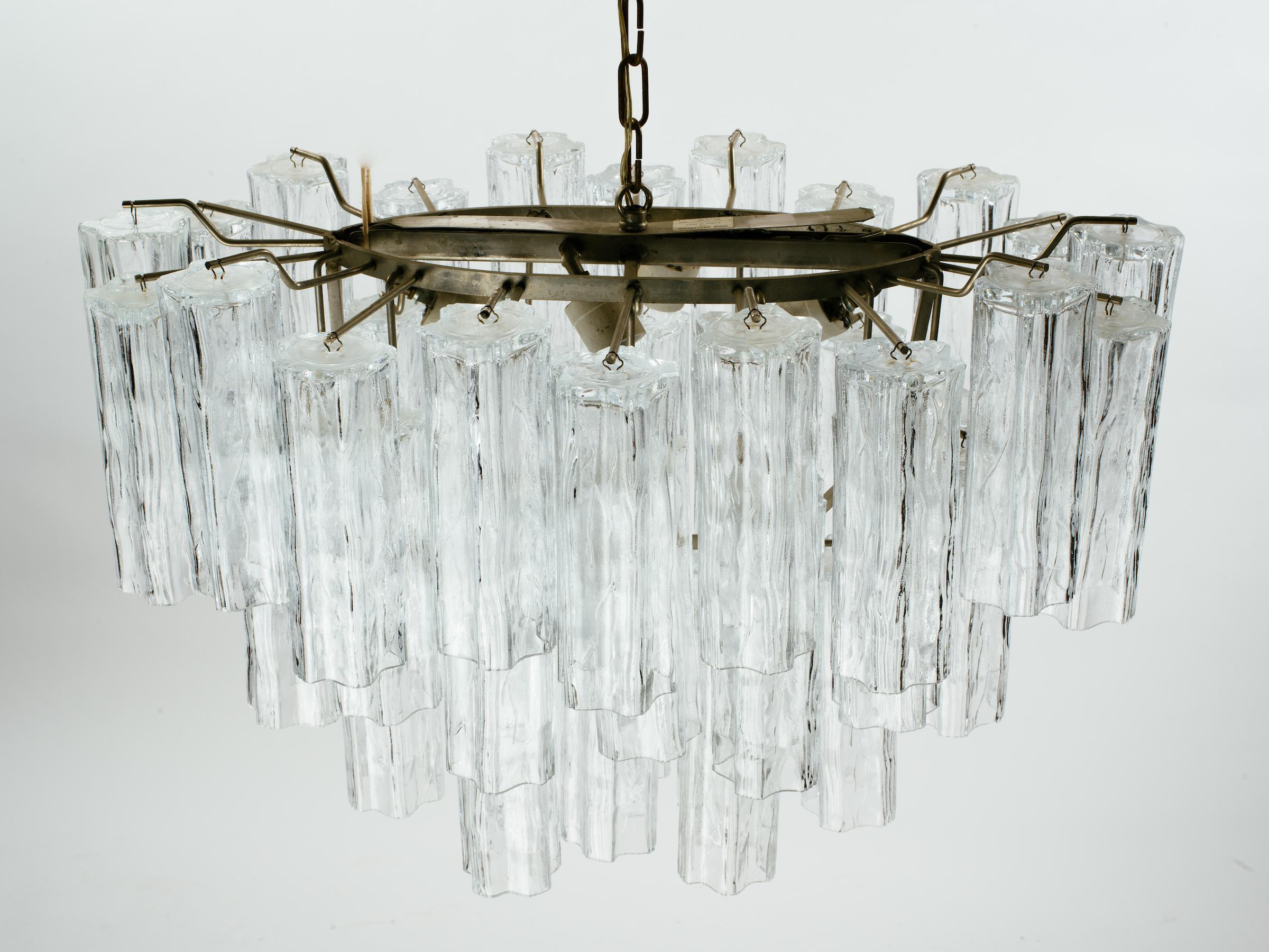 Molded Oval 1970s Italian Glass Tube Tiered Chandelier