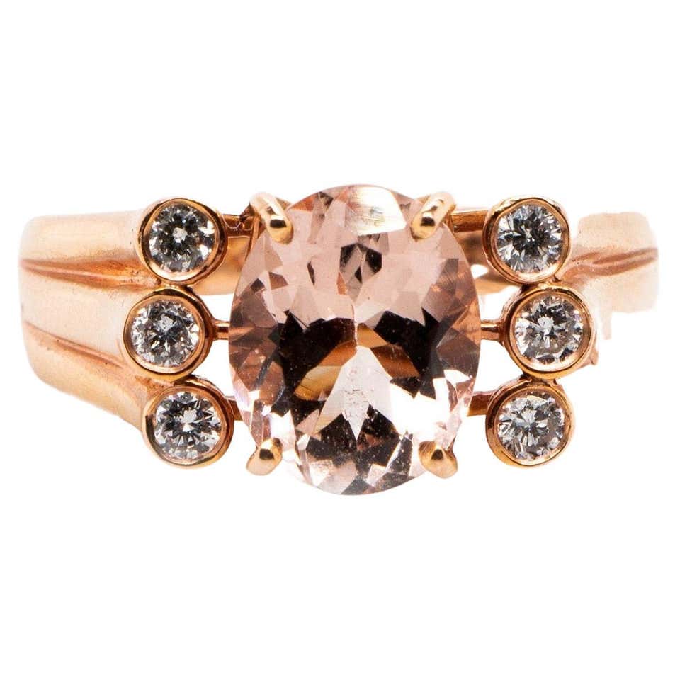 Morganite and Diamond Halo 14K Rose Gold Engagement Ring For Sale at ...