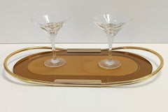 Oval 24k Gold Plated and Bronzed Pink Mirrored Glass Tray by Umberto Mascagni