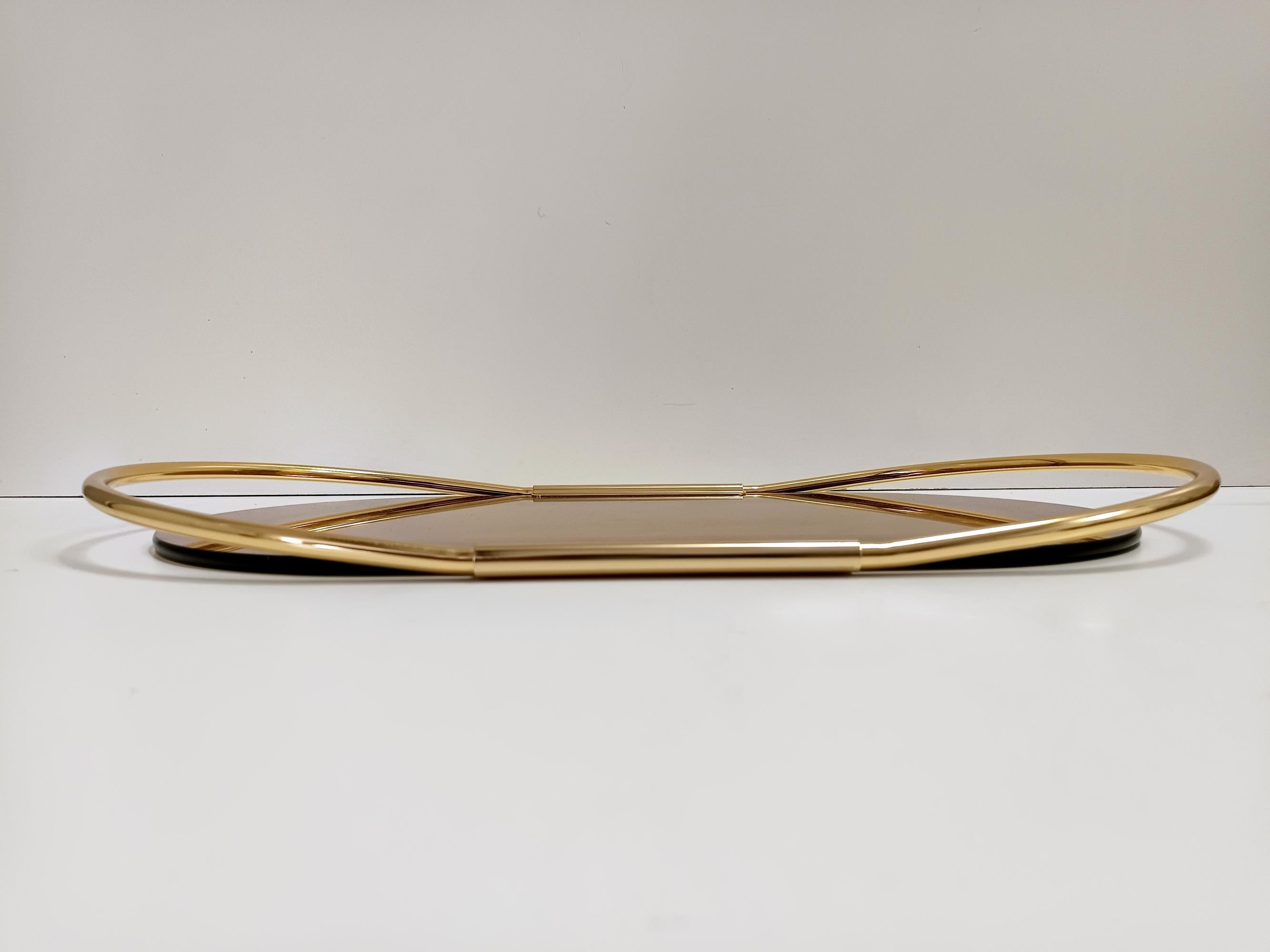 Ovales 24 Karat vergoldetes und bronziertes rosa verspiegeltes Tablett aus Glas von Umberto Mascagni im Angebot 1