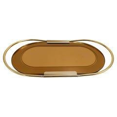 Ovales 24 Karat vergoldetes und bronziertes rosa verspiegeltes Tablett aus Glas von Umberto Mascagni