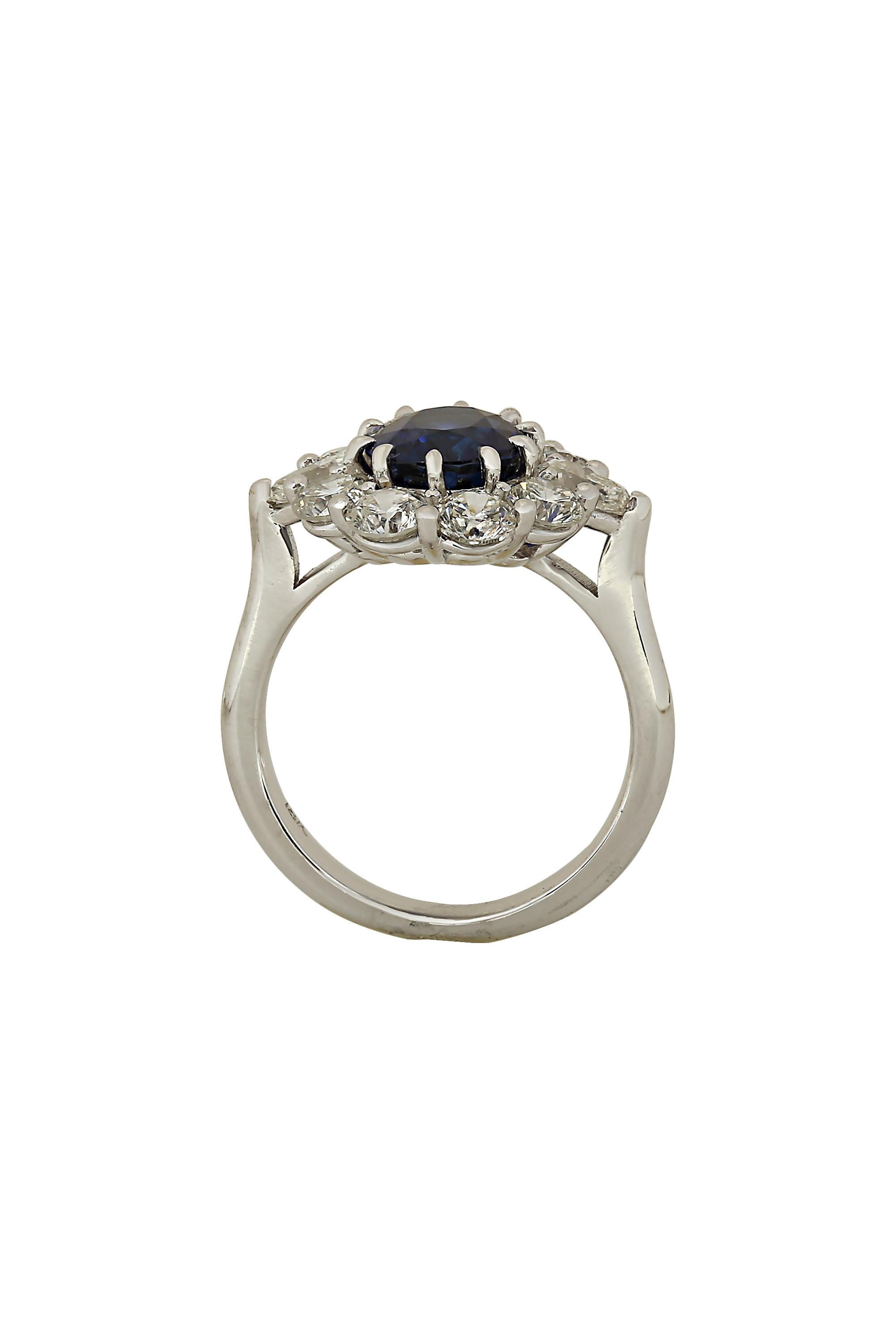 Art Deco Gems Are Forever Oval 2.73 Carat Blue Sapphire and Diamond Ring For Sale