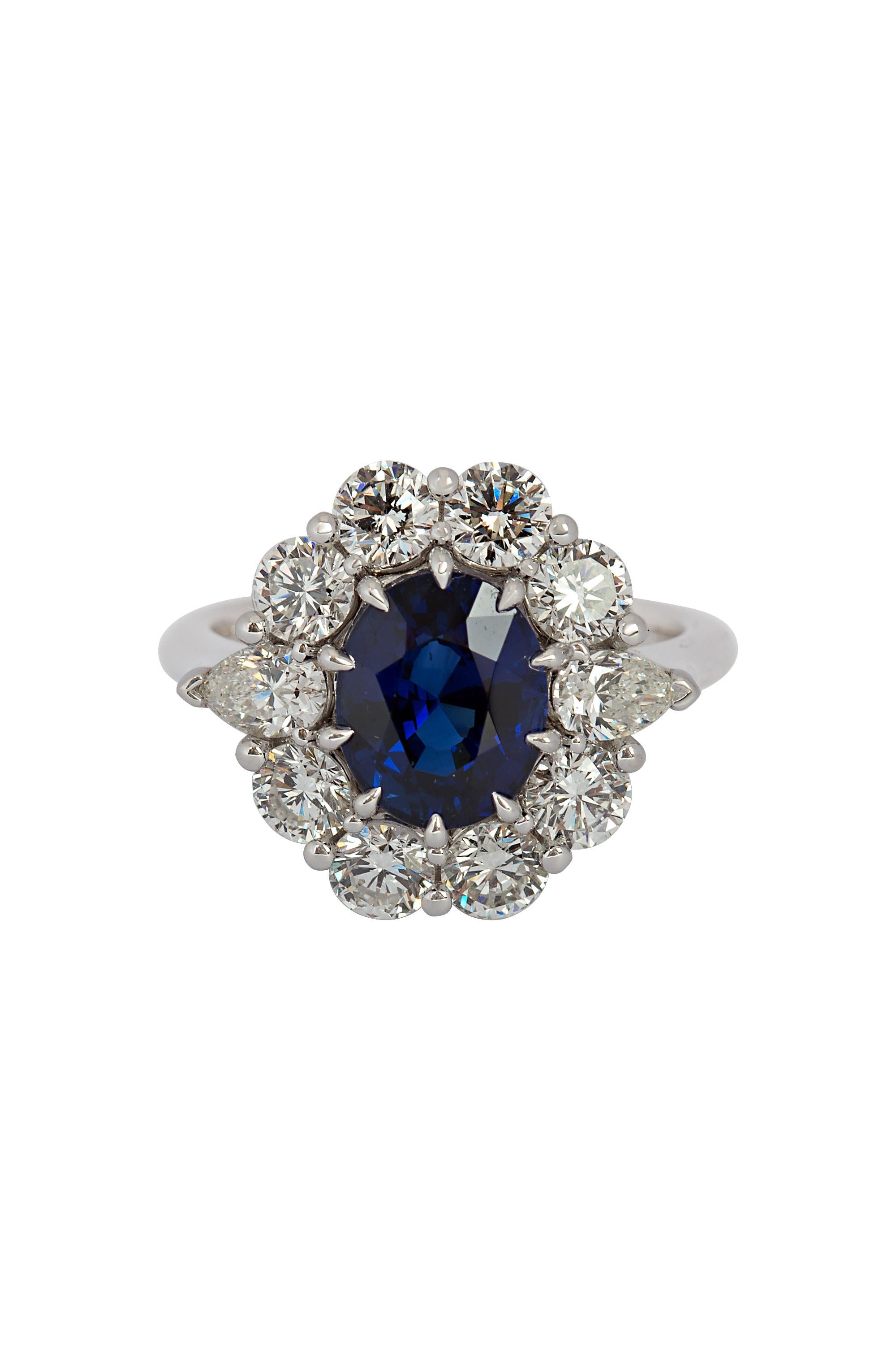 Oval Cut Gems Are Forever Oval 2.73 Carat Blue Sapphire and Diamond Ring For Sale