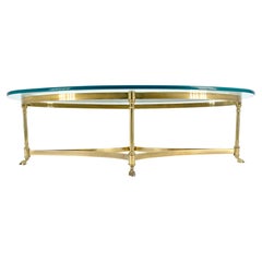 Oval 3/4" Glass top Brass Hoof Feet Coffee Center Table MINT