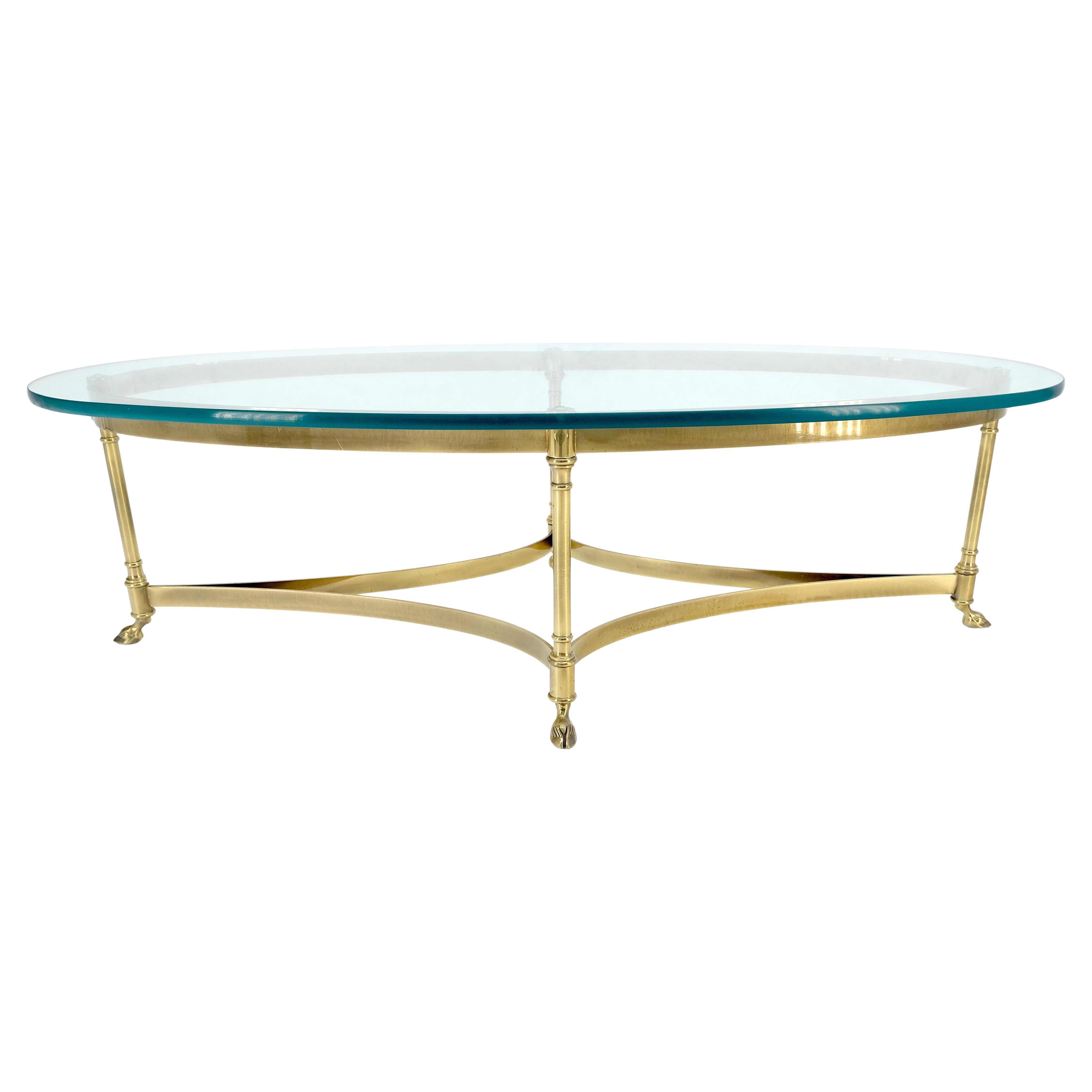 Oval 3/4" Glass top Brass Hoof Feet Coffee Center Table MINT