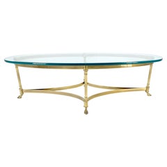 Oval 3/4" Glass top Brass Hoof Feet Coffee Center Table MINT
