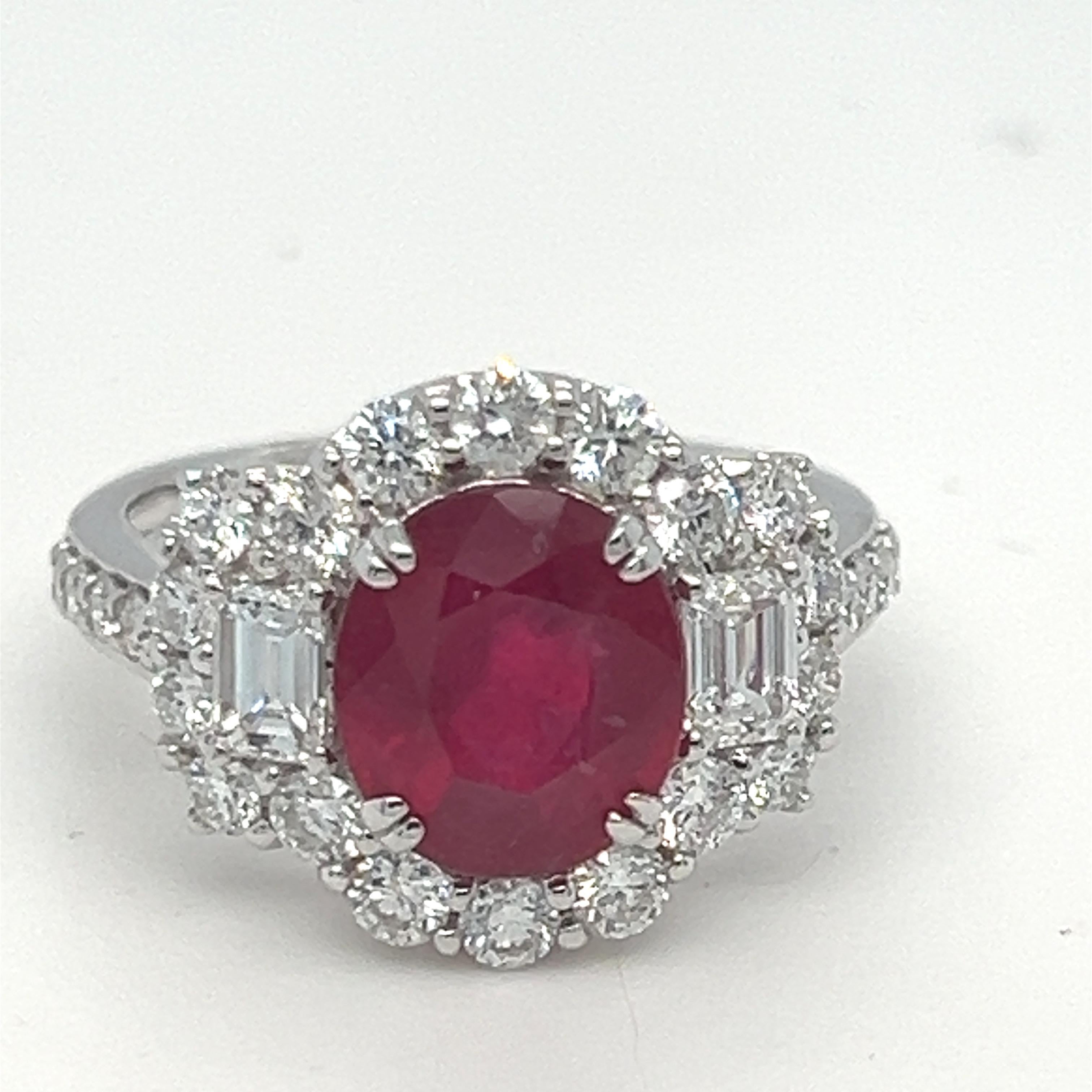 3.65 Carat Oval Cut Ruby and Diamond White Gold Ring For Sale 5
