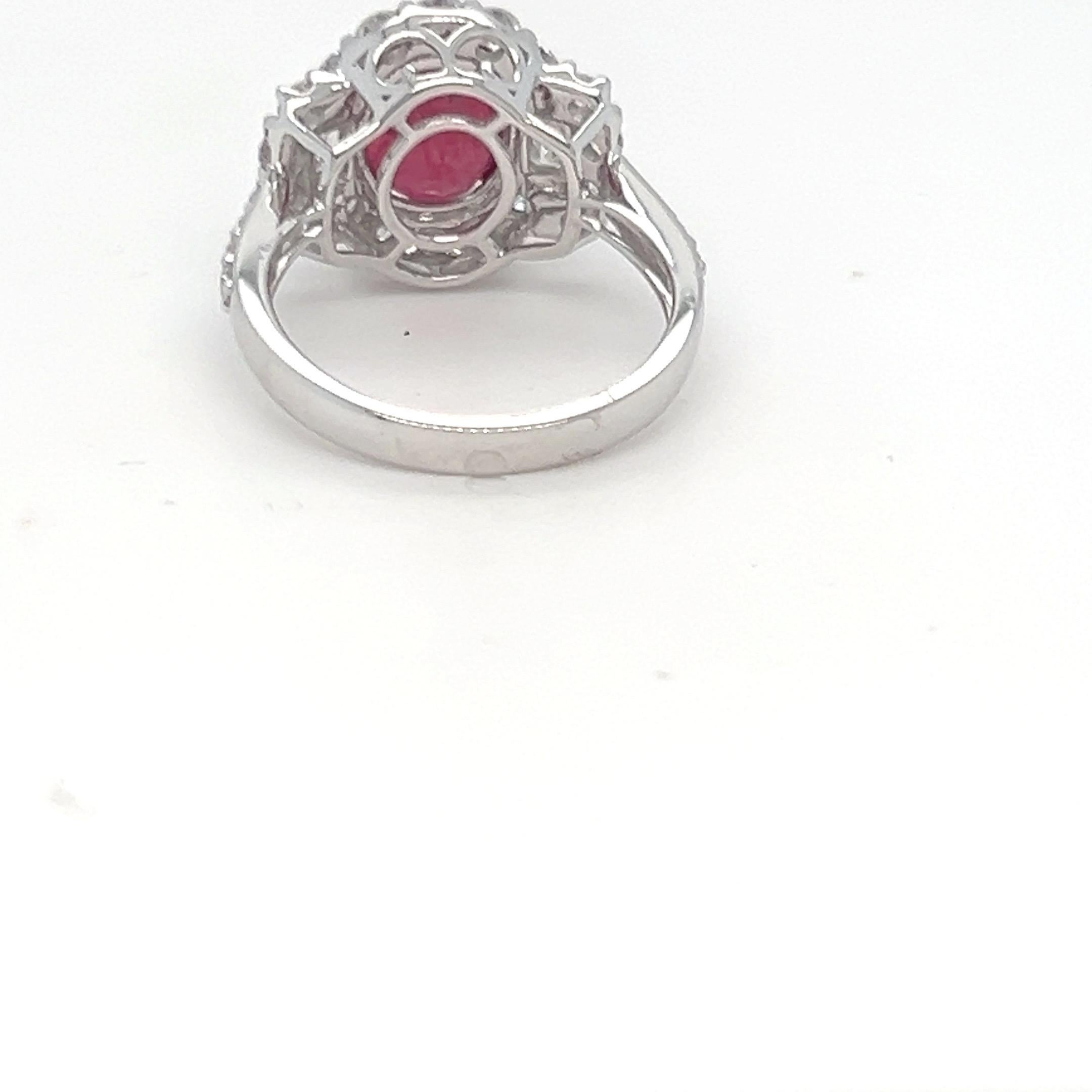 3.65 Carat Oval Cut Ruby and Diamond White Gold Ring For Sale 7
