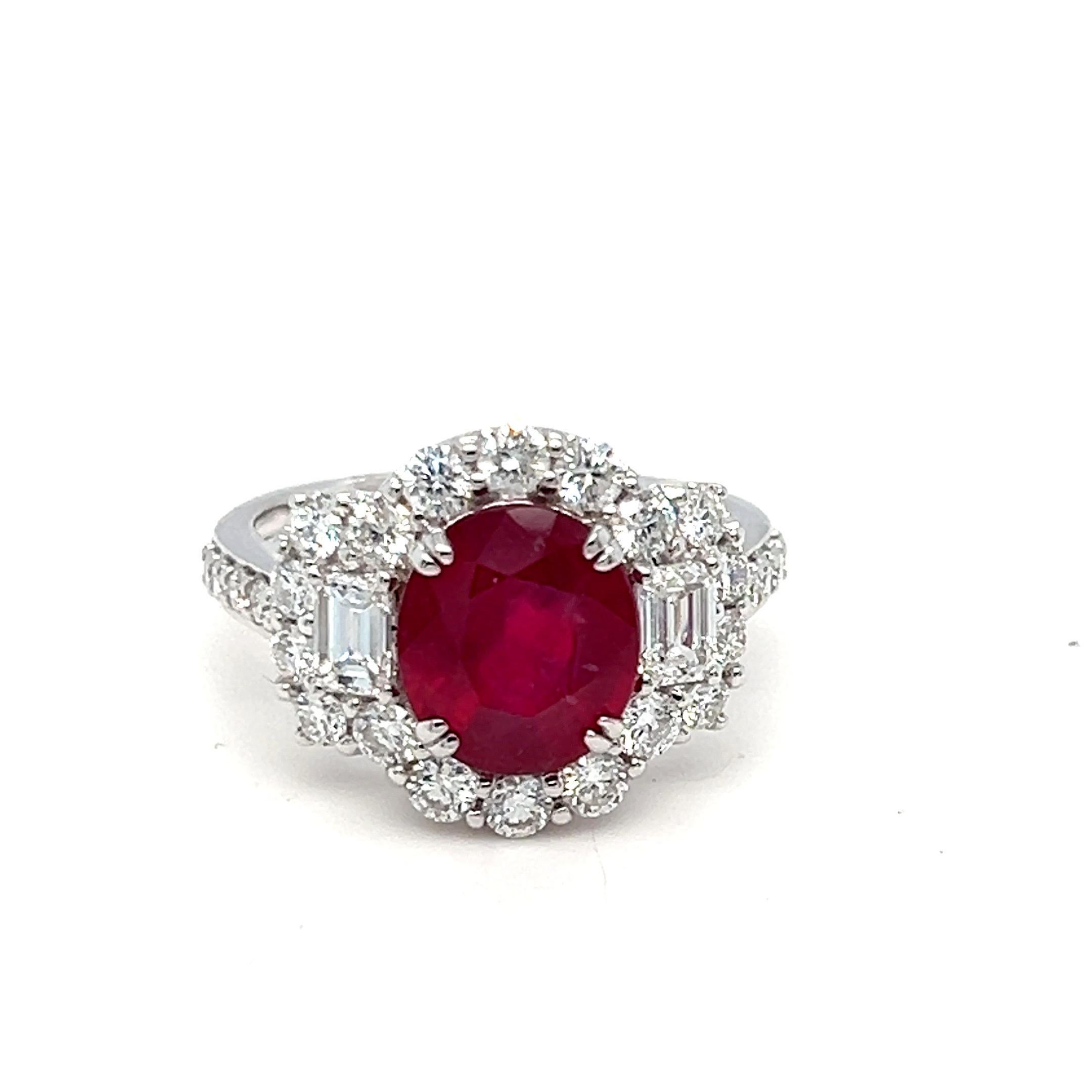 Artisan 3.65 Carat Oval Cut Ruby and Diamond White Gold Ring For Sale