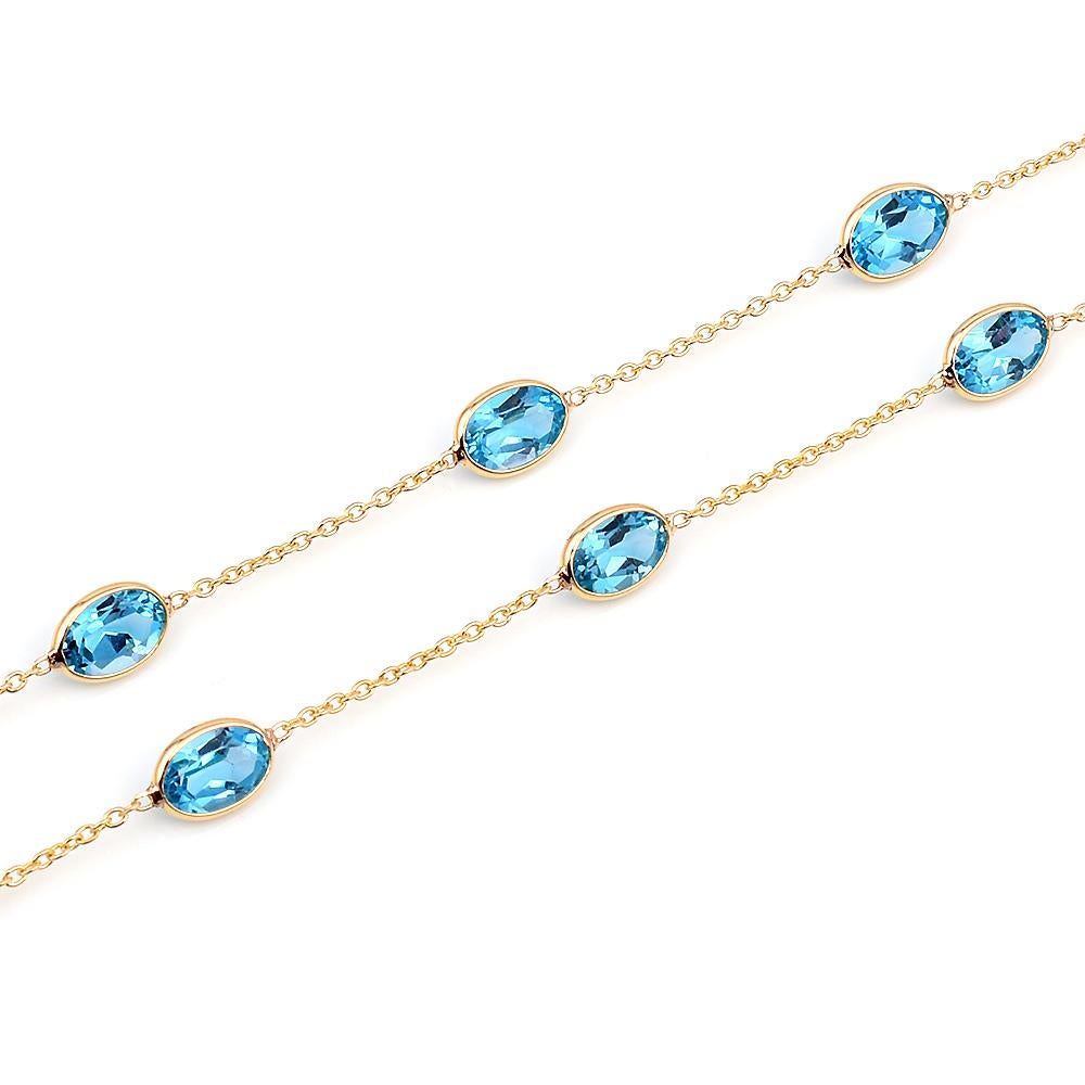 Oval Blue Topaz Bezel-Set 18 Karat Yellow Gold Necklace In New Condition In New York, NY