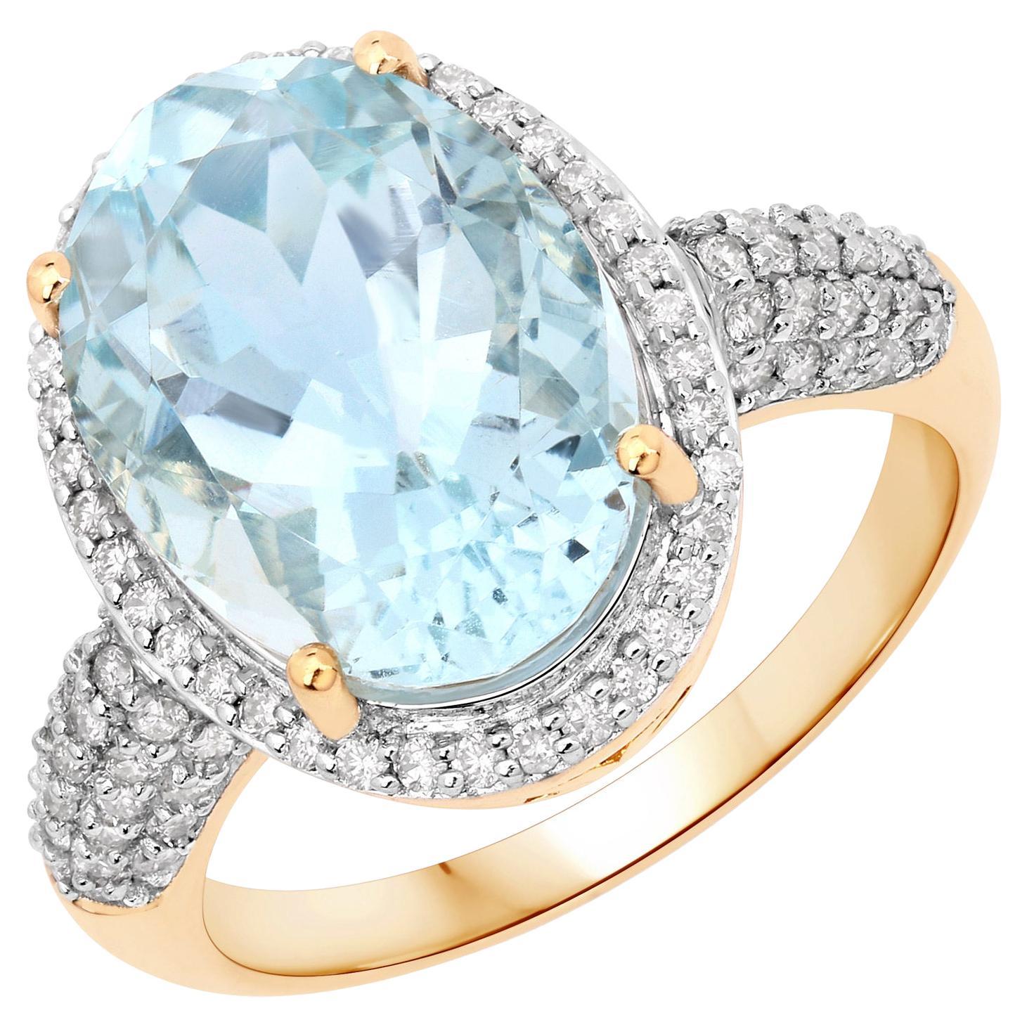 7.59 Carat Exquisite Natural Aquamarine and Diamond 14K Solid Yellow ...