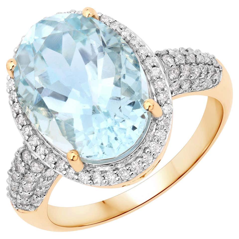7.59 Carat Exquisite Natural Aquamarine and Diamond 14K Solid Yellow ...