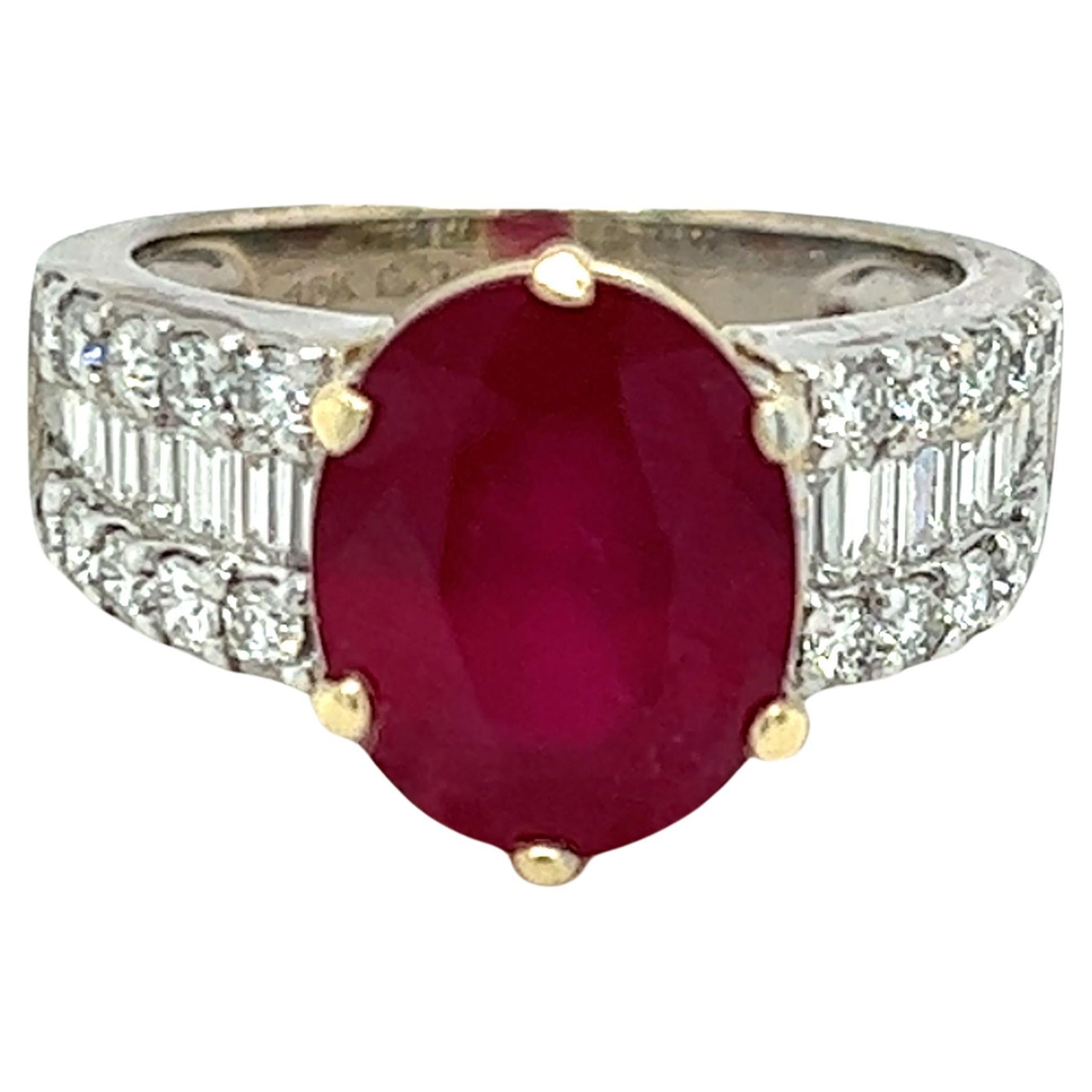 Oval 5.71 Carat Natural Ruby & Diamond Ring in 18K Gold For Sale