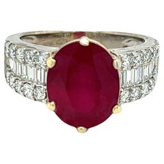 Retro Oval 5.71 Carat Natural Ruby & Diamond Ring in 18K Gold