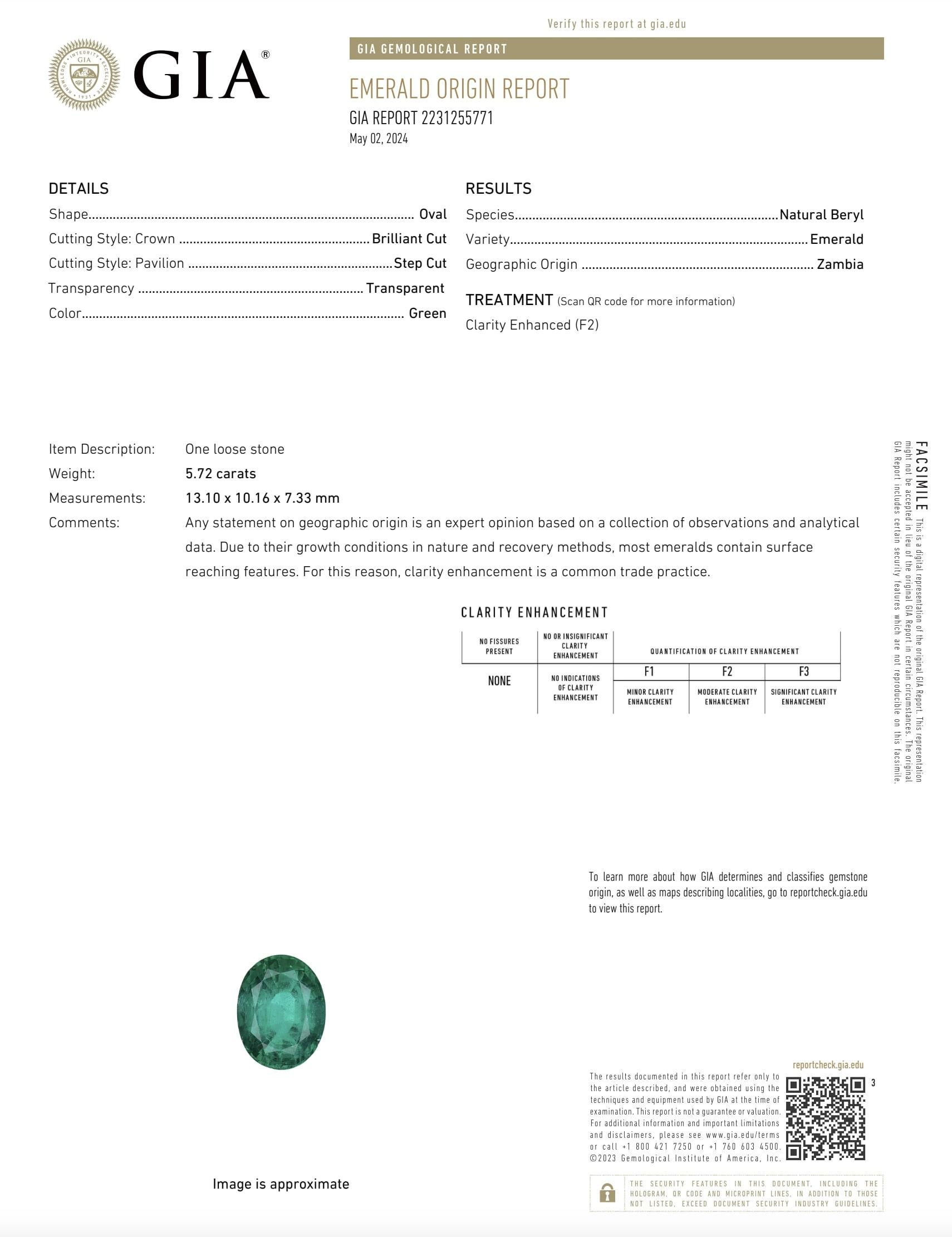 GIA-zertifizierter ovaler Platin-Cocktailring mit 5,72 Karat grünem Smaragd  im Angebot 4
