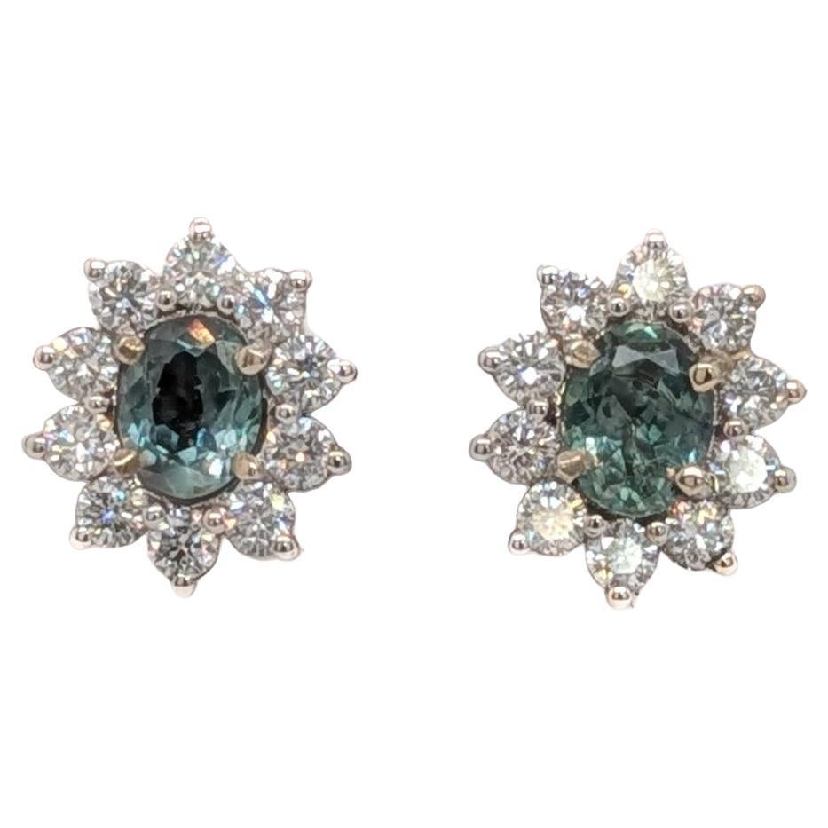Oval 5x4mm - Natural Alexandrite Studs w Earth Mined Diamonds In 14K Solid Gold