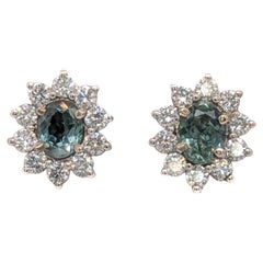 Oval 5x4mm - Natural Alexandrite Studs w Earth Mined Diamonds In 14K Solid Gold