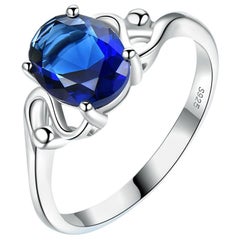 Oval 7 x 9 Sapphire Blue Cubic Zirconia Sterling Silver Ring