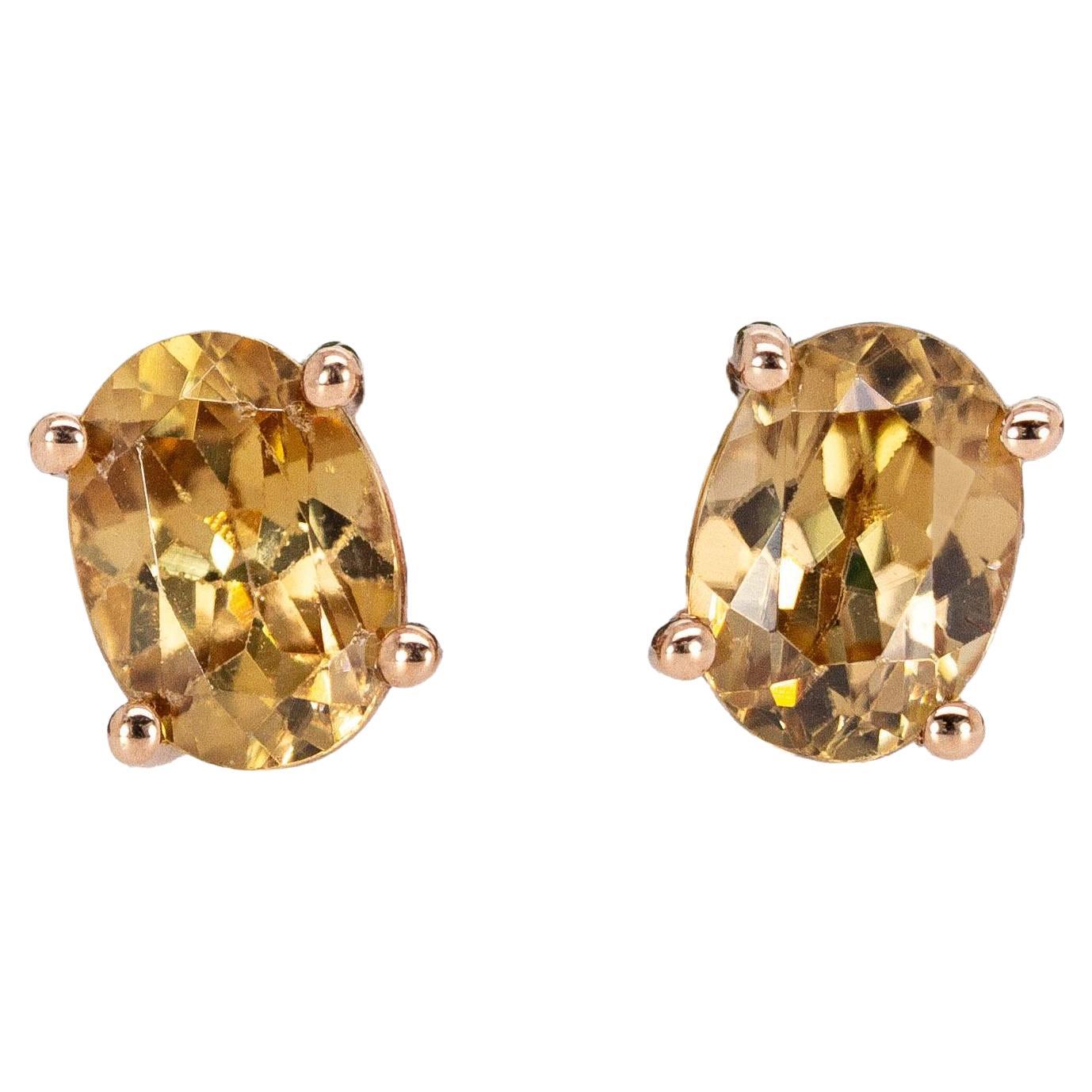 Ovale 7x5mm - Champagner Zirkon Solitär Ohrstecker in massivem 14K Gold im Angebot