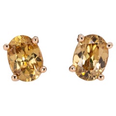 Oval 7x5mm - Champagne Zircon Solitaire Studs in Solid 14K Gold