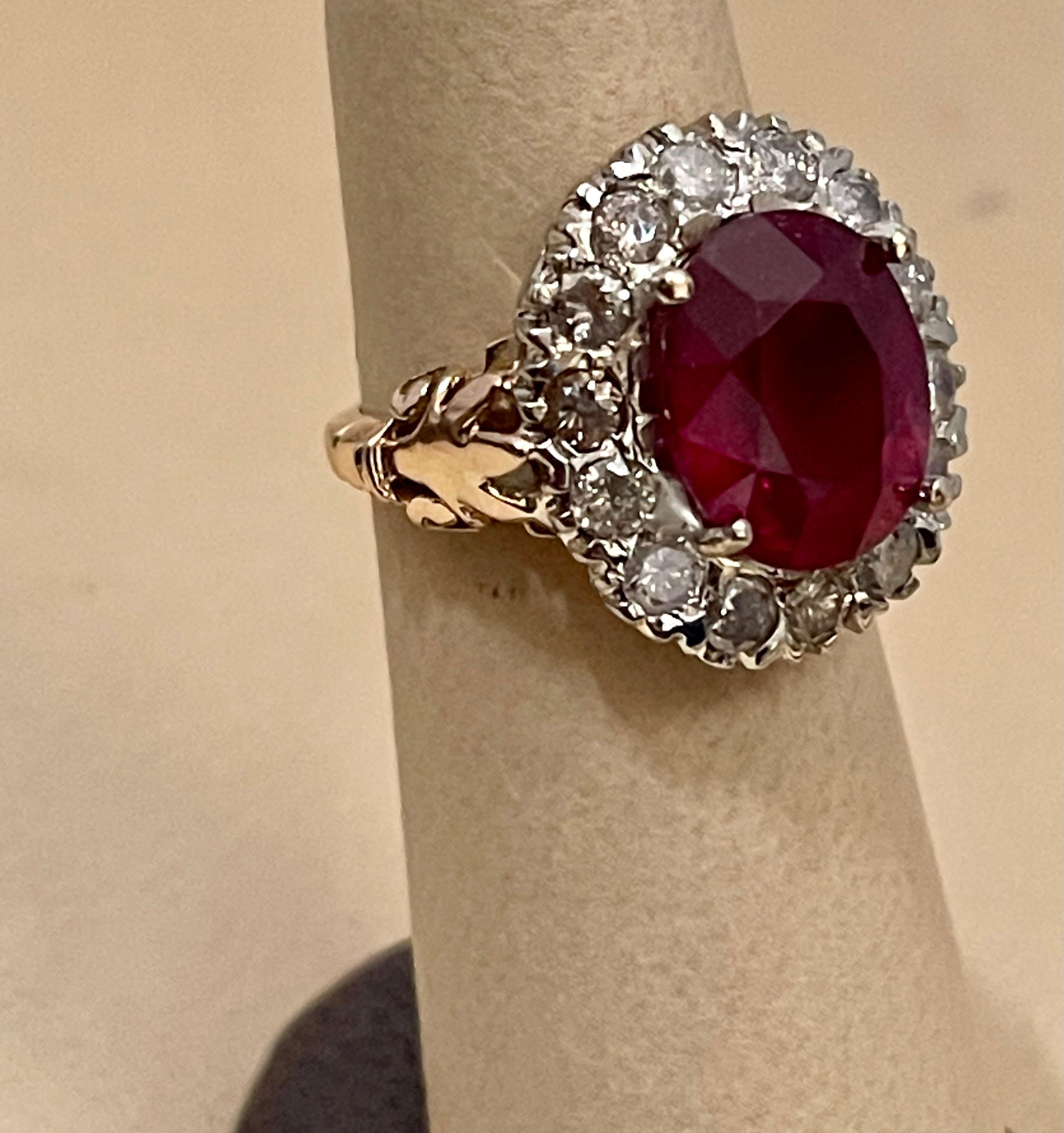 Oval 8 Carat Treated Ruby and 1 Carat Diamond 14 Karat Two Tone Gold Ring For Sale 2