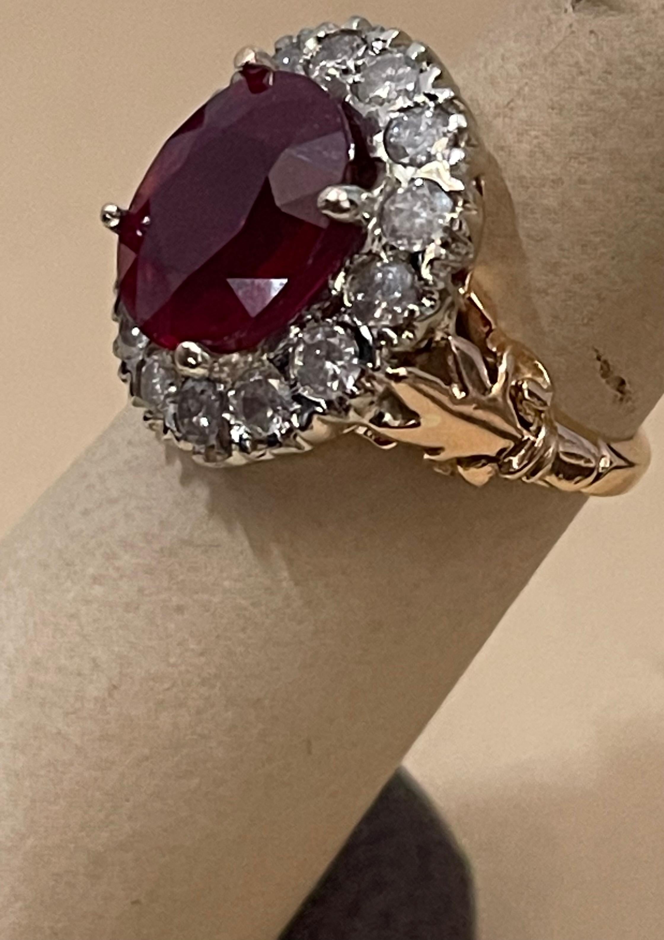 Oval 8 Carat Treated Ruby and 1 Carat Diamond 14 Karat Two Tone Gold Ring For Sale 4