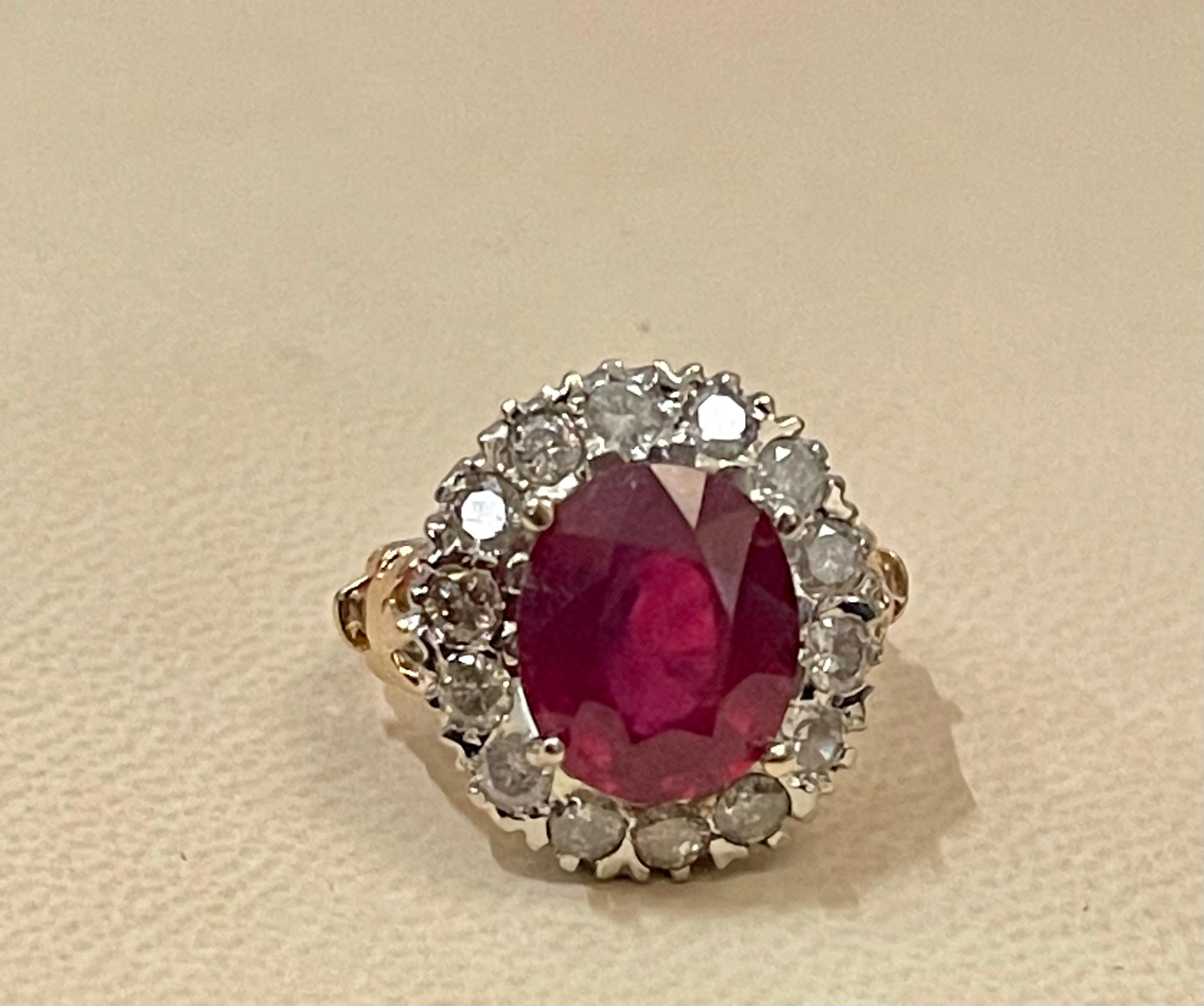 Oval 8 Carat Treated Ruby and 1 Carat Diamond 14 Karat Two Tone Gold Ring For Sale 5