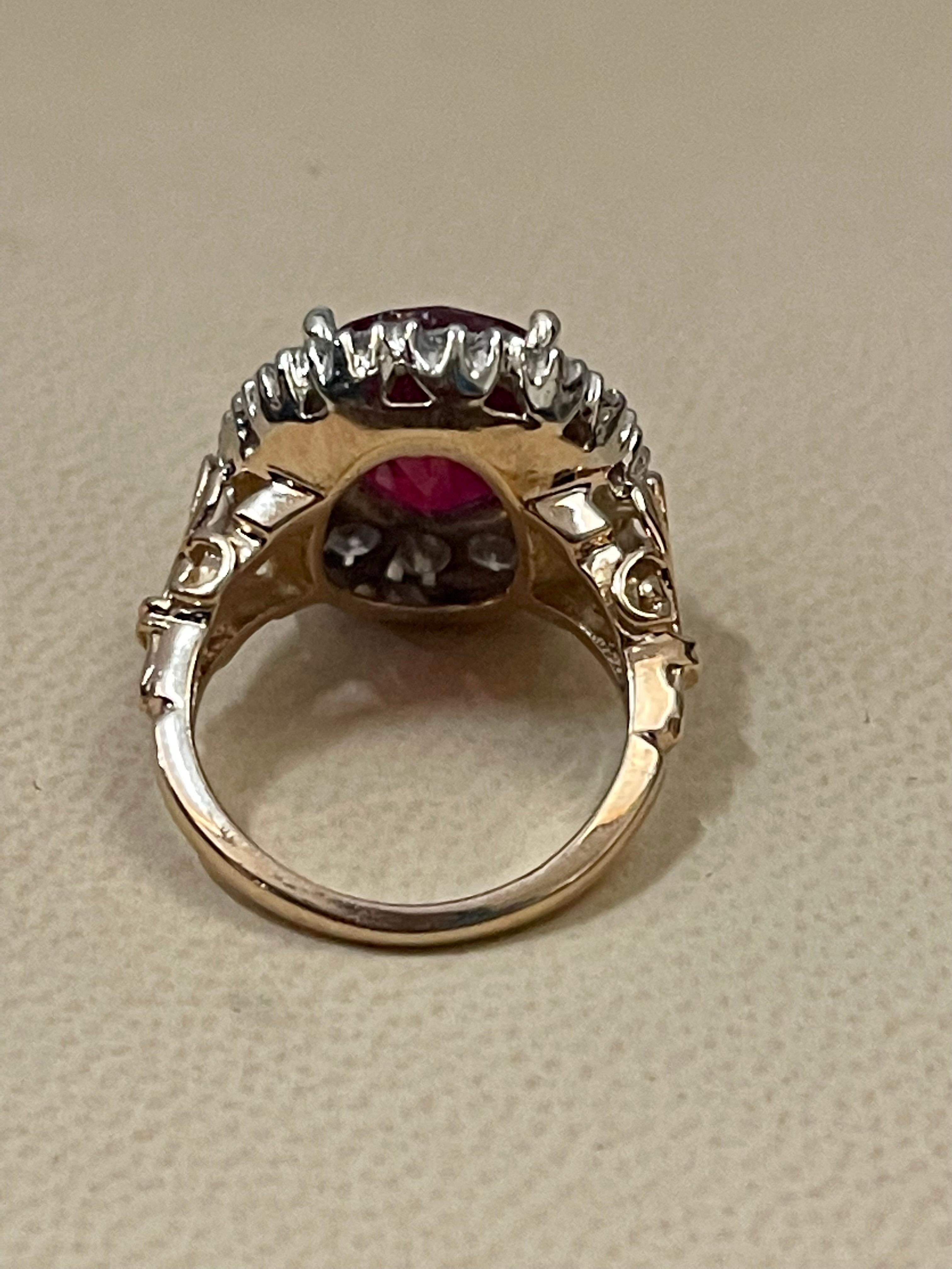 Oval 8 Carat Treated Ruby and 1 Carat Diamond 14 Karat Two Tone Gold Ring For Sale 6