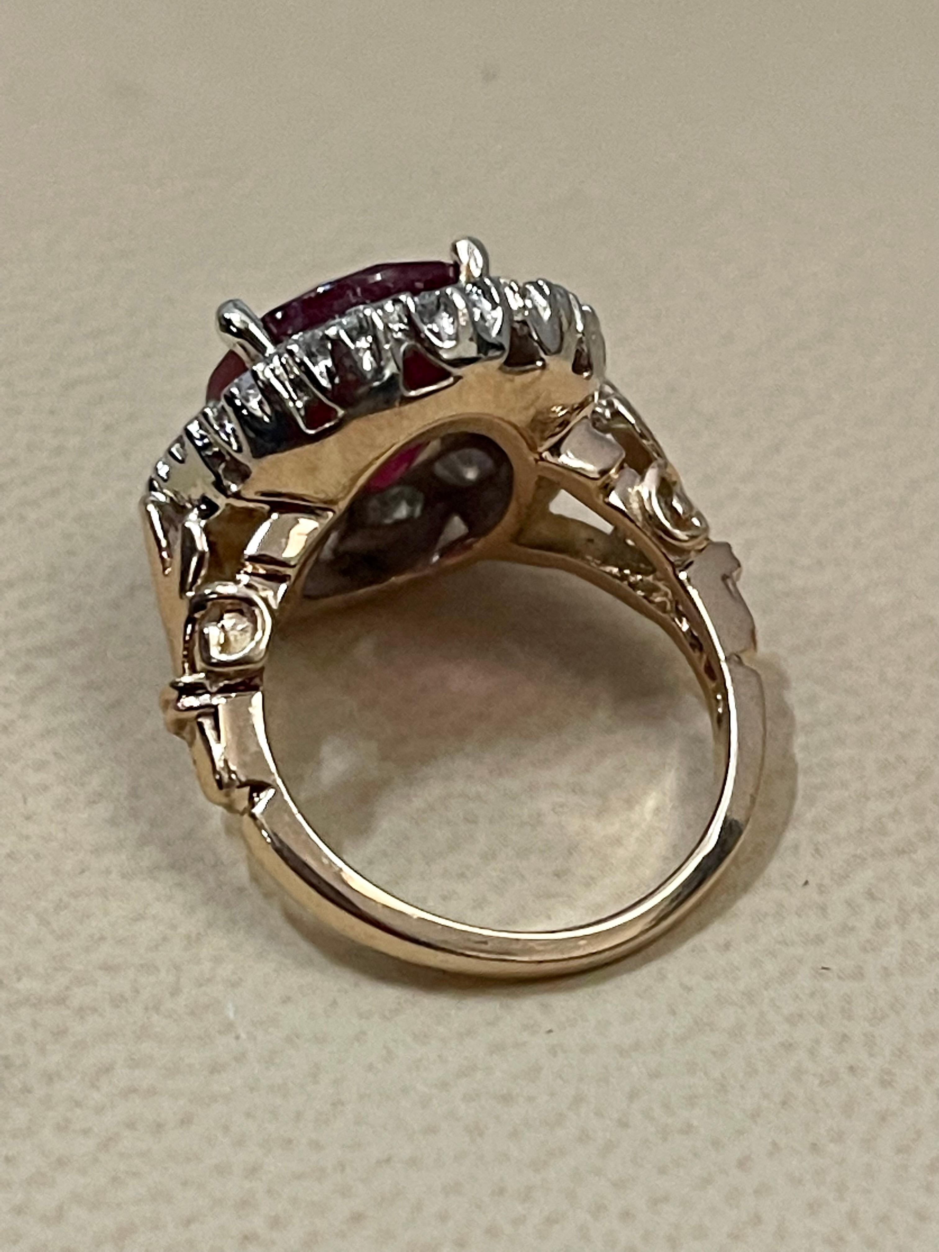 Oval 8 Carat Treated Ruby and 1 Carat Diamond 14 Karat Two Tone Gold Ring For Sale 8