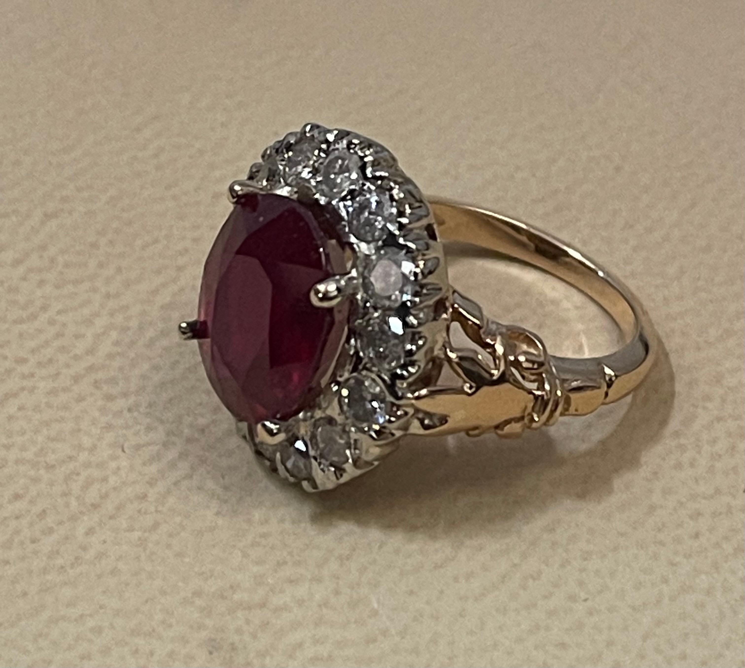 Oval 8 Carat Treated Ruby and 1 Carat Diamond 14 Karat Two Tone Gold Ring For Sale 9