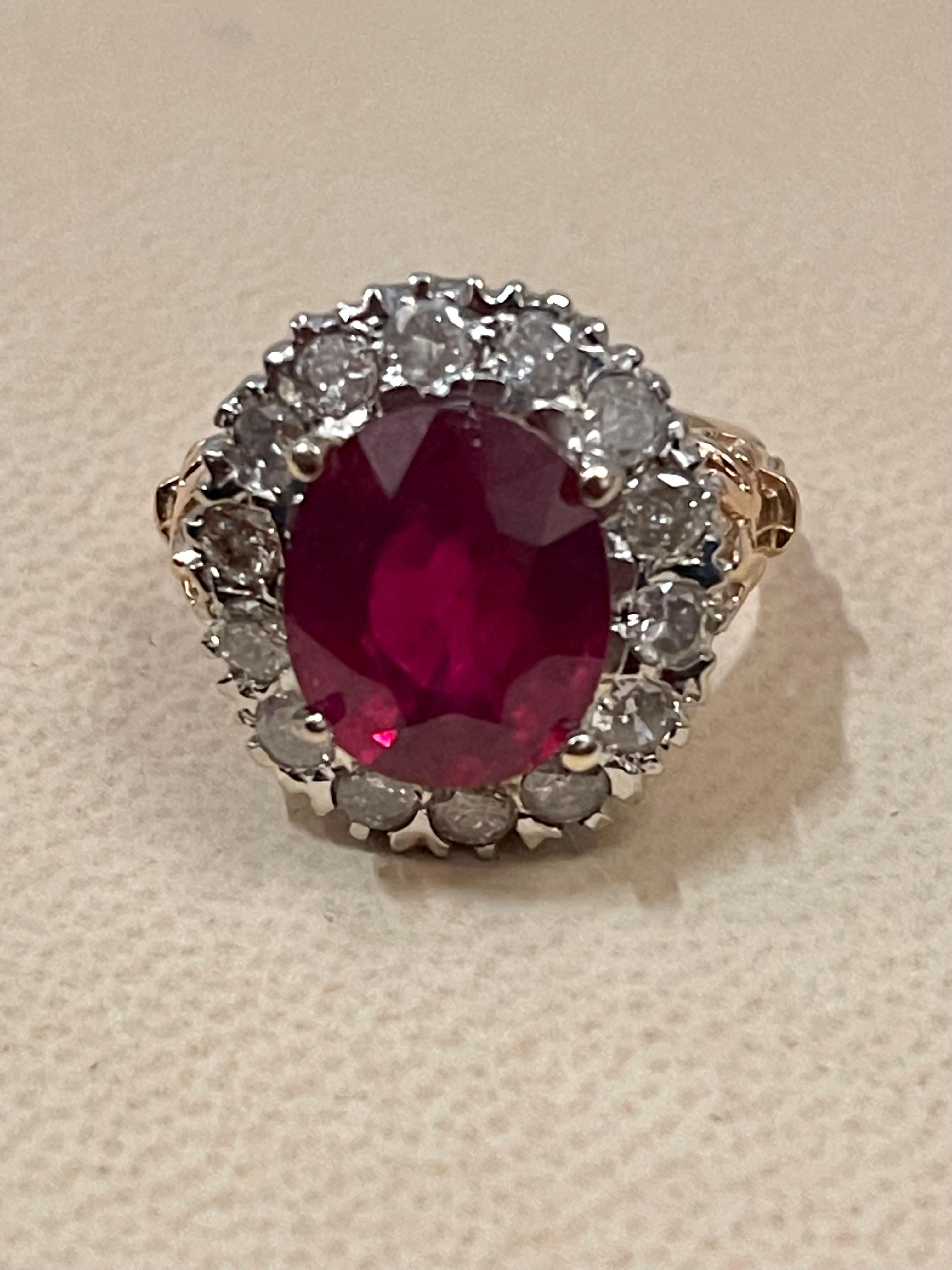 Oval 8 Carat Treated Ruby and 1 Carat Diamond 14 Karat Two Tone Gold Ring For Sale 10