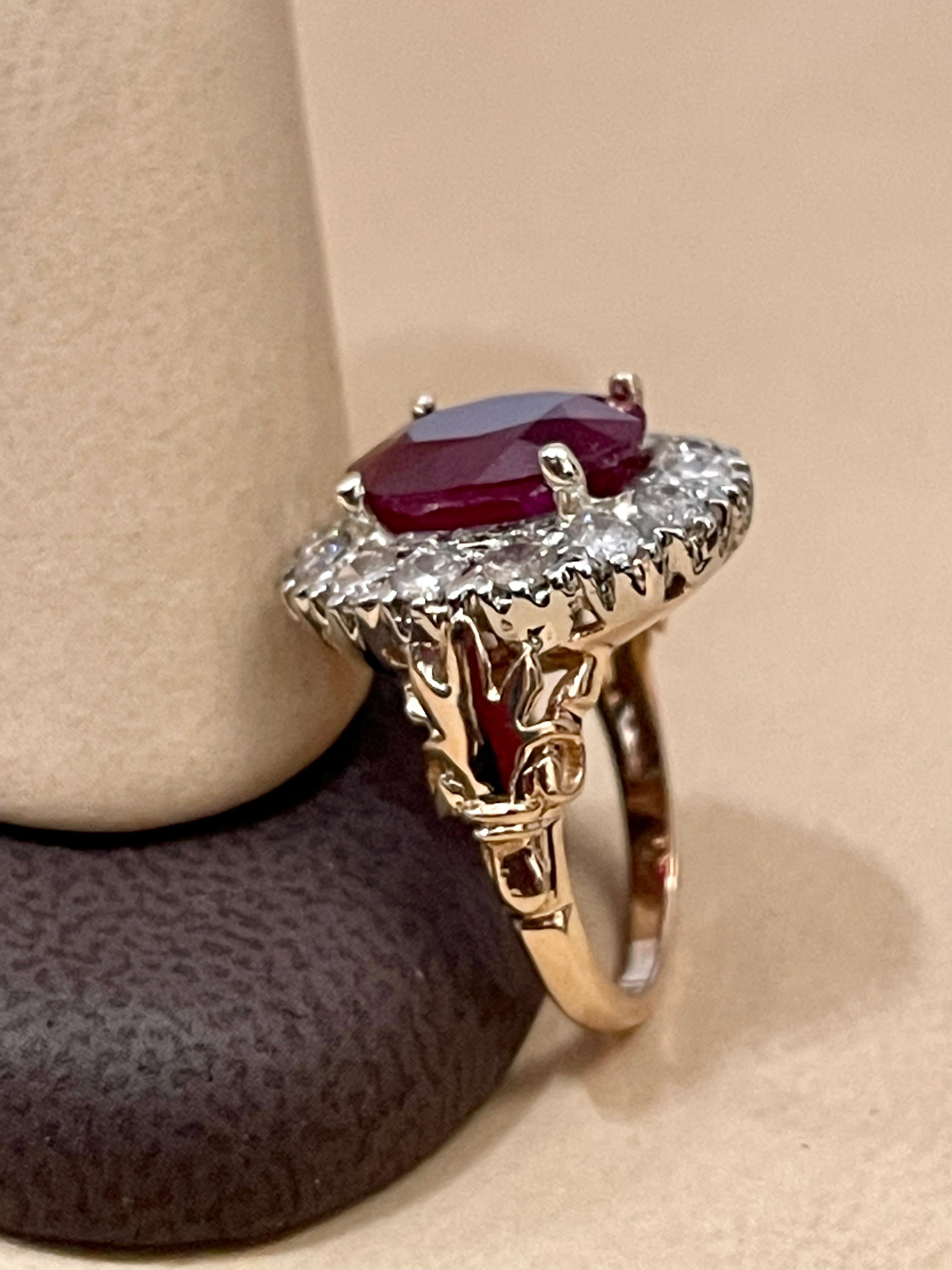 Women's Oval 8 Carat Treated Ruby and 1 Carat Diamond 14 Karat Two Tone Gold Ring For Sale