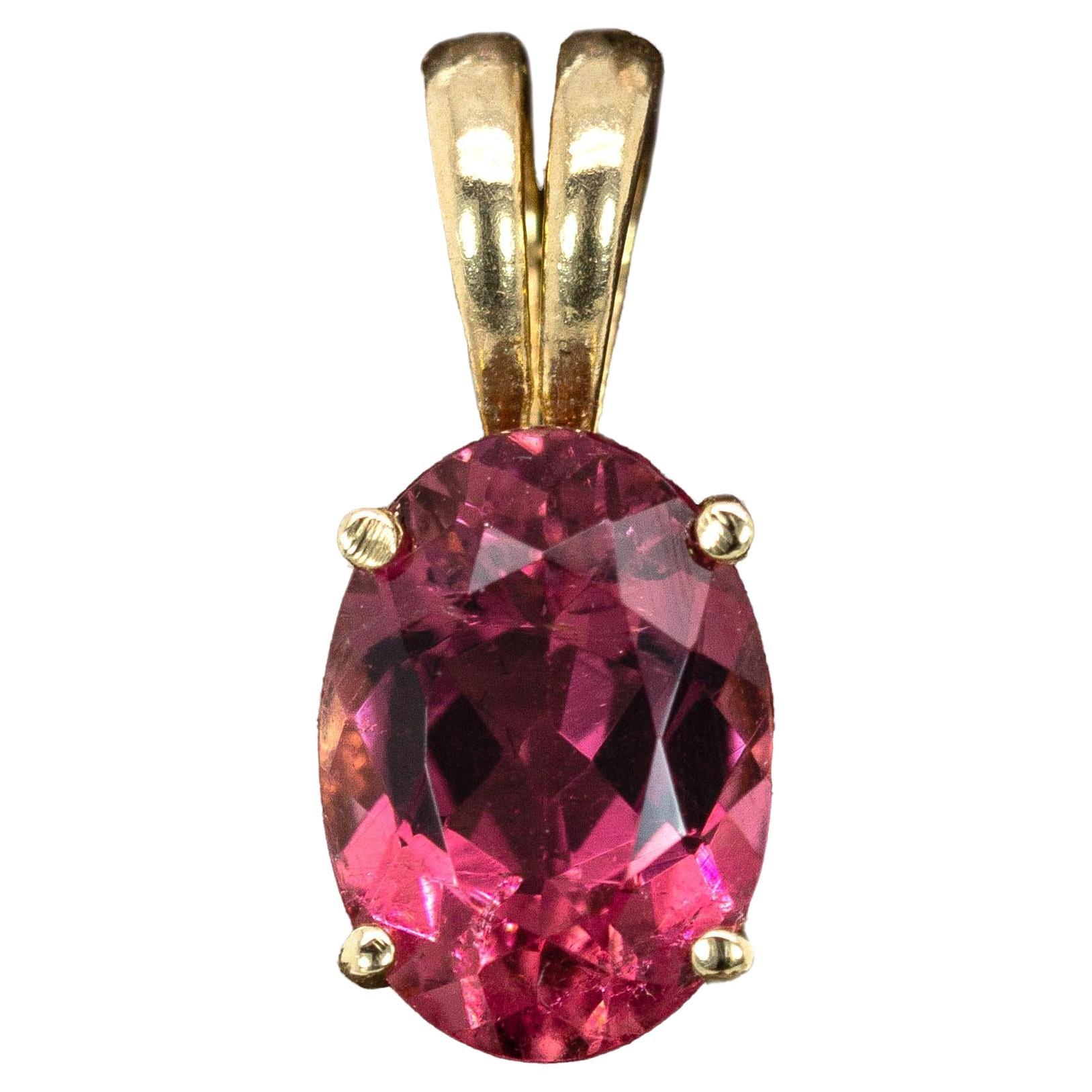 Oval 8x6mm - 1ct Pink Tourmaline Pendant in 14K Solid Gold with Rabbit Bail